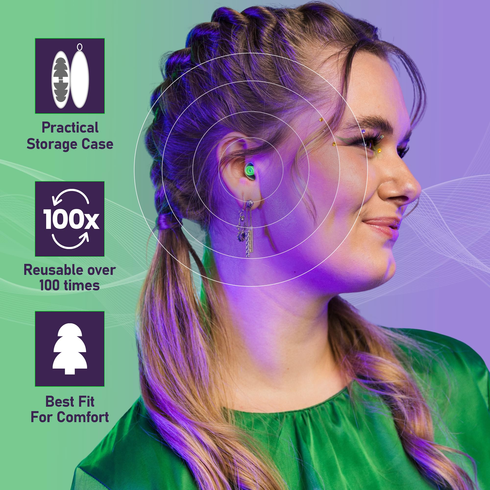 Pluggerz Enjoy Music Earplugs, Skin-Friendly Material Ear Plugs with Filter, 23–28 dB Noise Reduction Rating, Universal-Fit Hearing Protection for Concerts, Festivals, Musicians & Events, 1 Pair