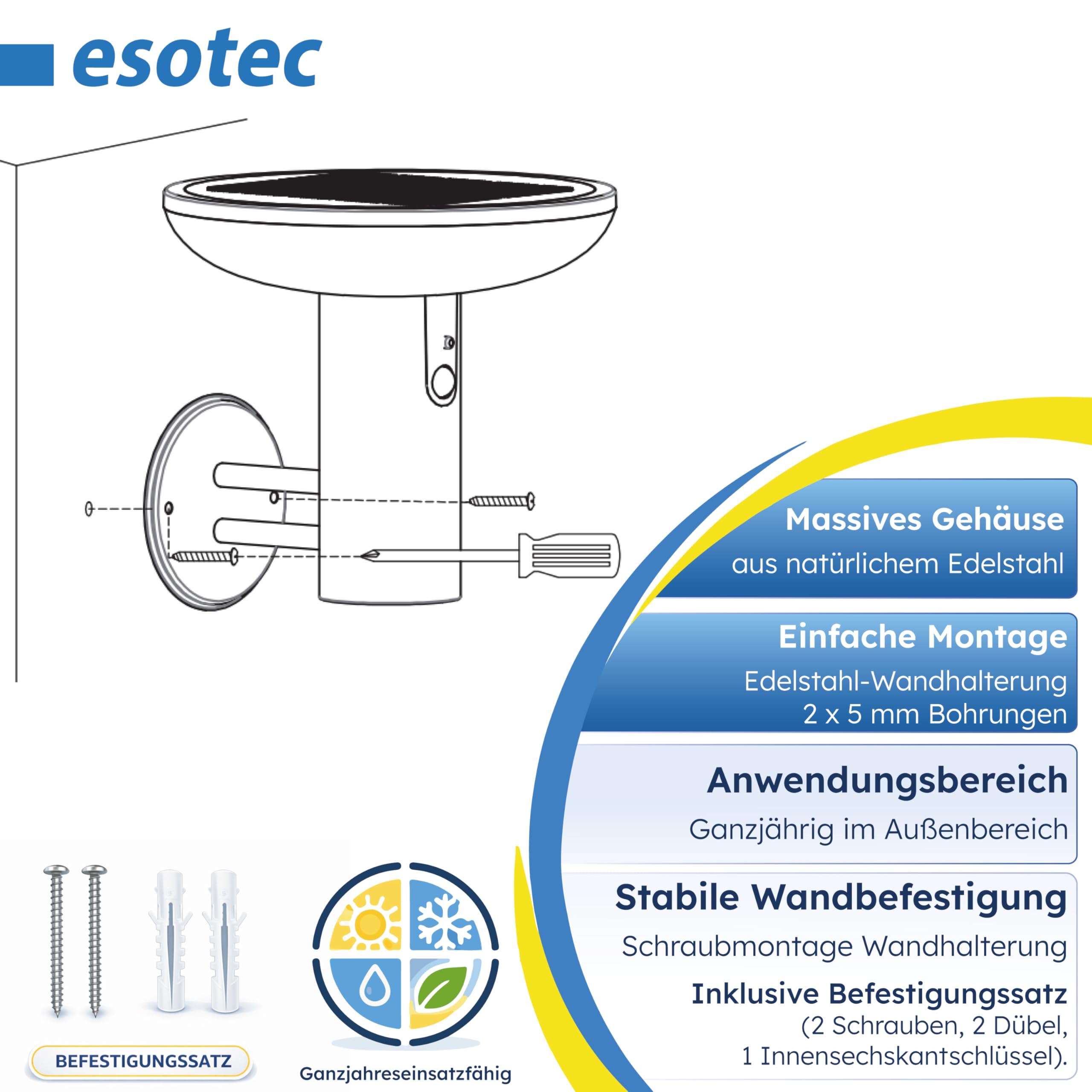 esotec Solar Wandleuchte mit Bewegungsmelder Luna CCT, H=23,5 cm, Außenleuchte 3 Lichtfarben, wechselbarer LiFePO4 Akku 102938