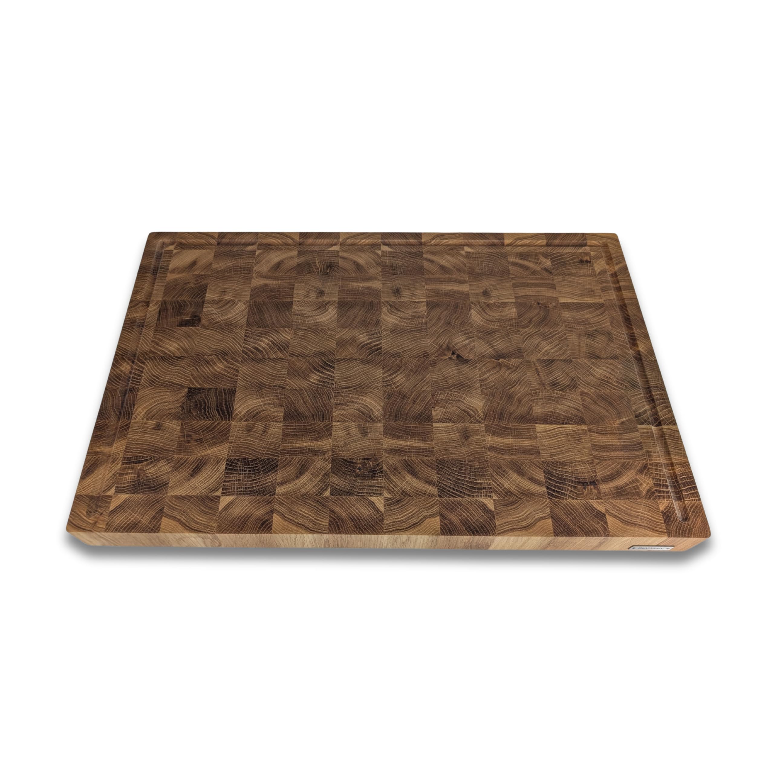 Hackblock Stirnholz XXXL Premium Schneidebrett Eiche 60x40x4,5 cm – Tranchierbrett mit Saftrillen, Rutschfeste Füße, Langlebiges Küchenbrett aus hochwertigem Eichenholz