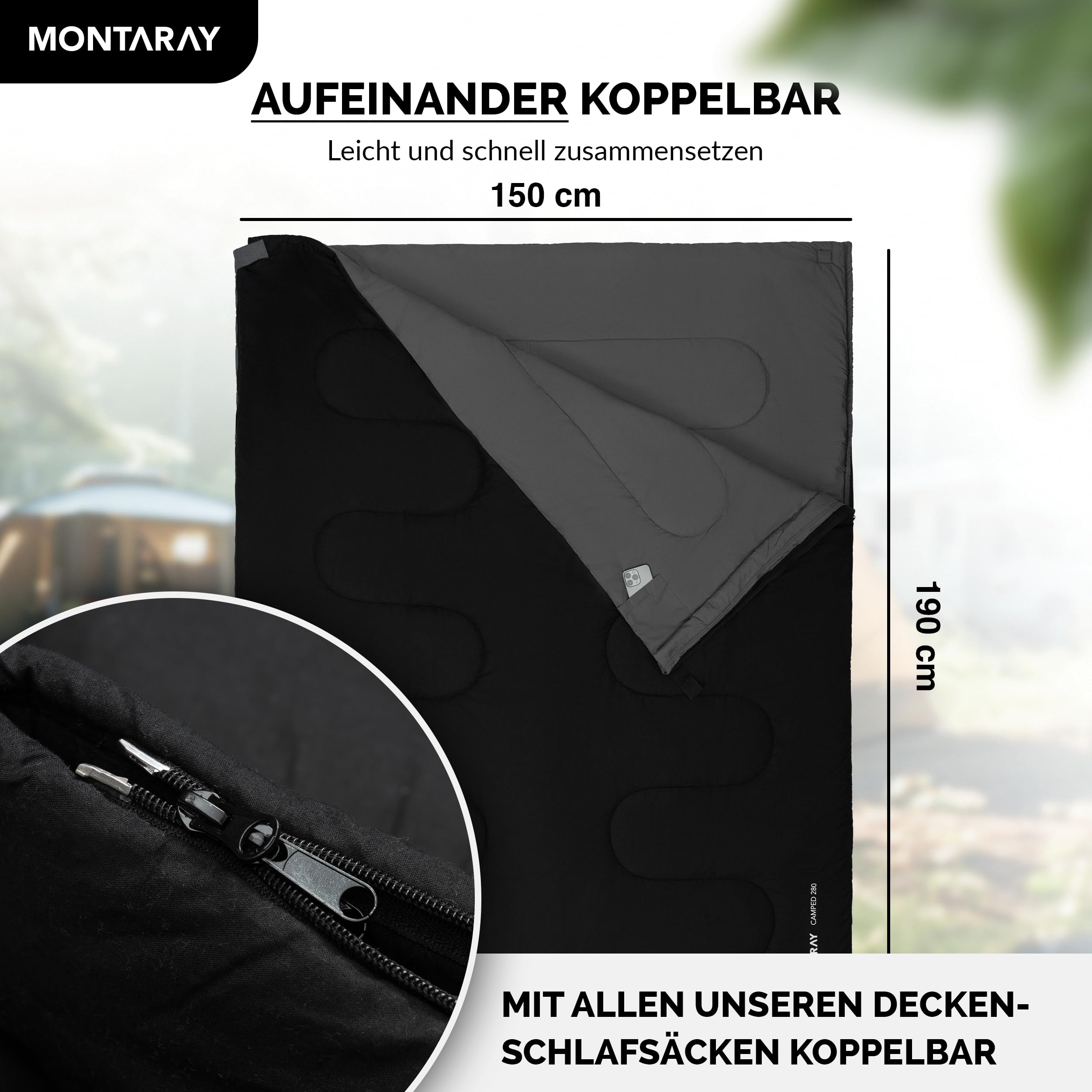 Deckenschlafsack 100% Baumwolle bis -3°C INKL. Kissen - Outdoor Winter-Schlafsack & Sommer-Schlafsack [280GSM] für 3-4 Jahreszeiten (75x190cm) - Hütten-Schlafsack für Damen & Herren (warm)