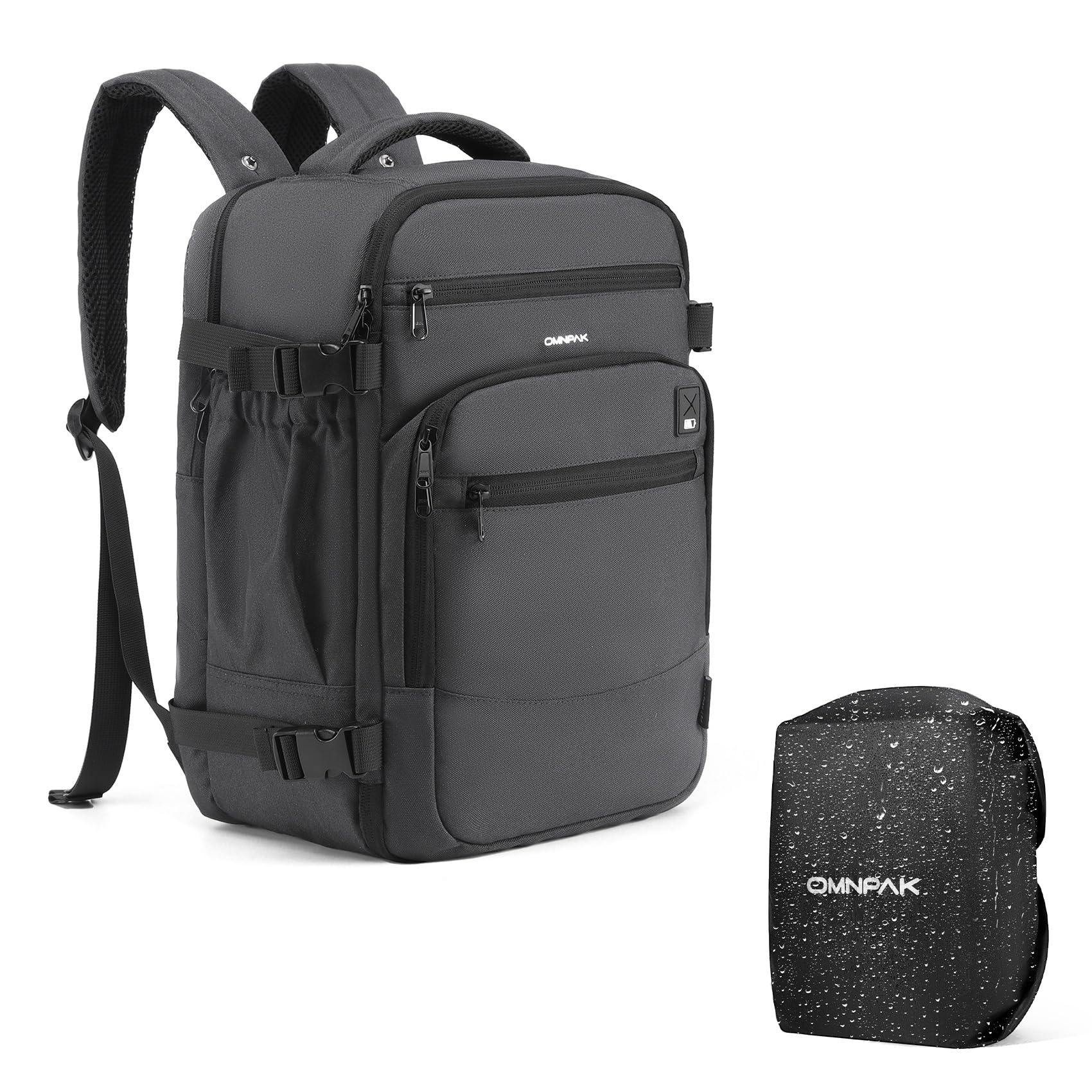 Omnpak Ryanair Personal Item Backpack 16x10x8inch(40x25x20cm), Cabin Bags Underseat,Small Travel Rucksack with Rain cover,Carry On for Men Women 20L(Gray)