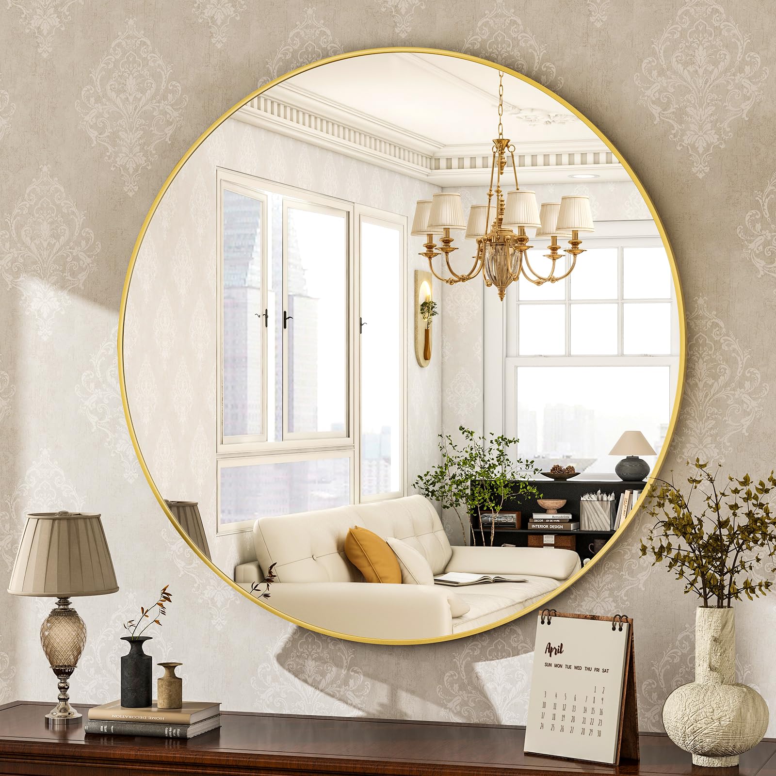harritpure round mirror 19.6 gold wall mounted circle mirrors vanity mirror with brushed aluminum alloy frame modern decoration for bathroom, living room, vanity, bedroom, entryway