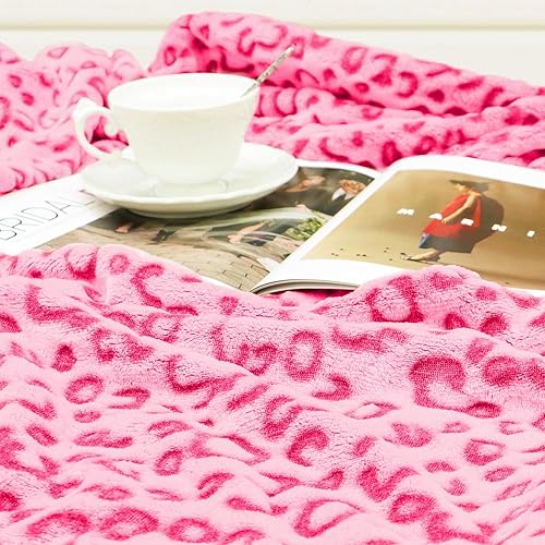 Miniatura 3 de Manta Cálida Rosa de Forro Polar Suave con Estampado de Leopardo Manta Mullida con Estampado de Guepardo Rosa Intenso Mantas para Cama Sofá Sillón