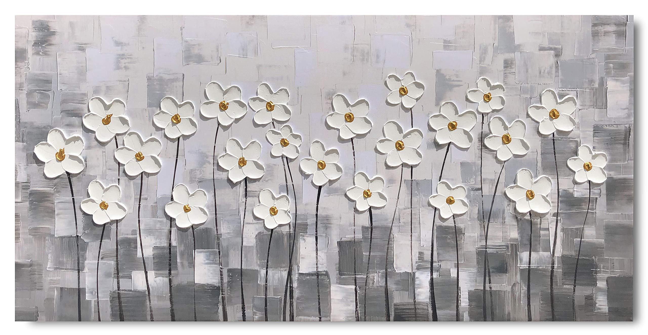 Amazon.com: Yihui Arts Canvas Wall Art Grey and White Flowers