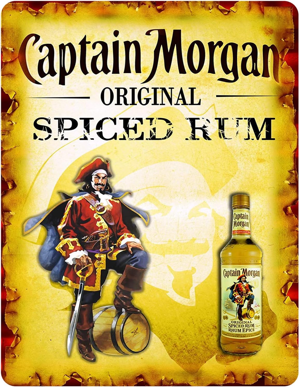 Vintage Rustic Advertising Retro Wall Tin Plaque 20x15cm -Pub Shed Bar Man Cave Home Garage Kitchen Gift Metal Sign - Captain Morgan Original Spiced Rum inspired Drink Drinking Pirate, multi