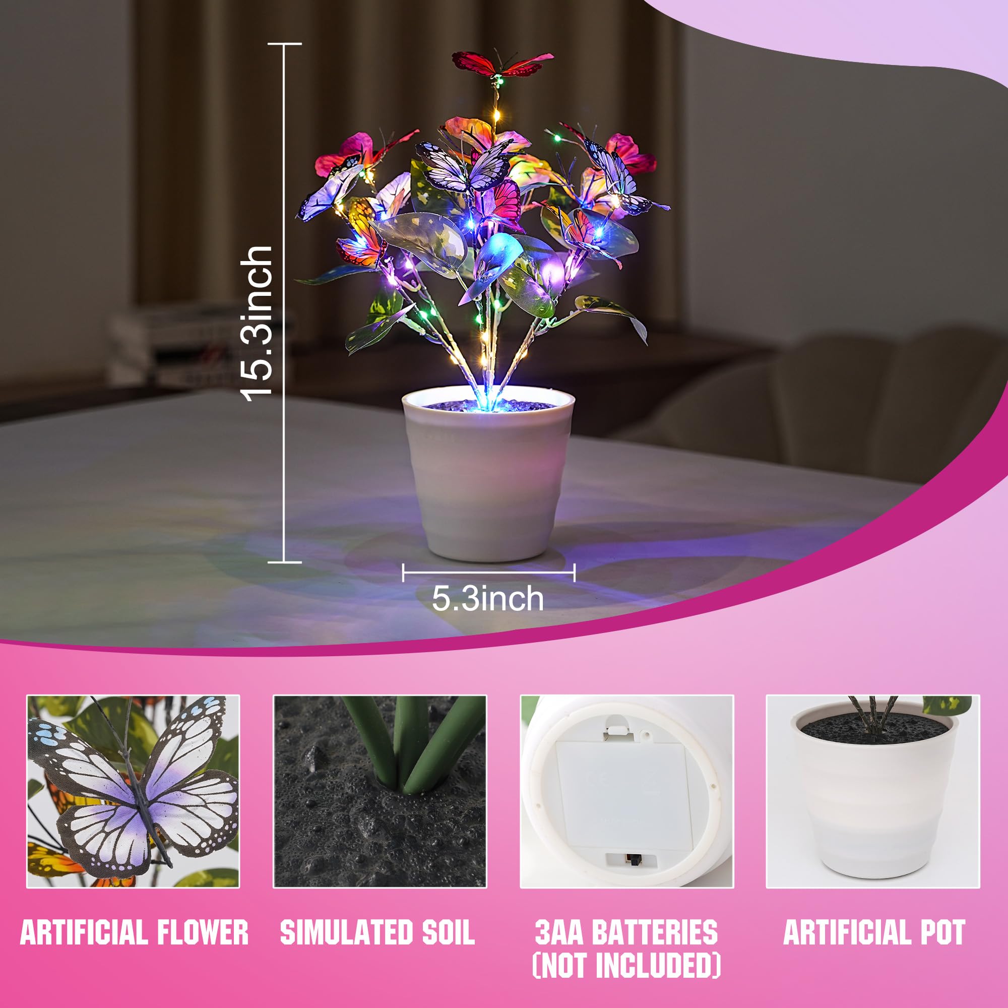 Lampada a LED a forma di farfalla, decorazione floreale illuminata per mamma, nipote, fidanzata, amica, moglie, matrimonio, Natale, compleanno, decorazione per la casa, camera da letto, bar