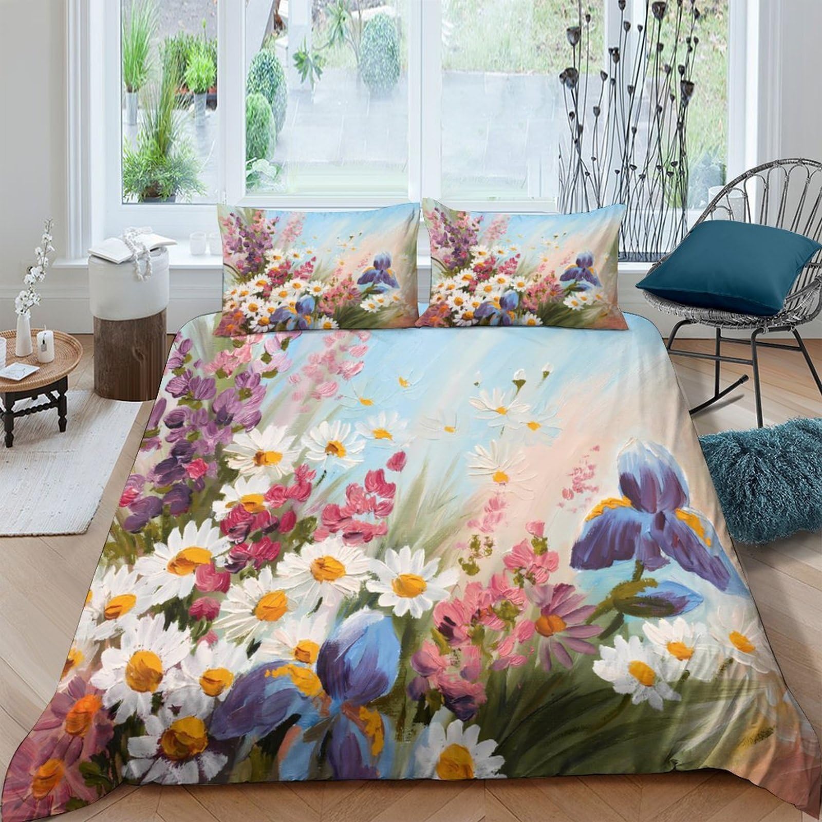 Ctjqhvkz Style-10 3D Printed Wildflower Meadow Fitted Sheet Microfiber Soft Floral Art Daisy Iris Mattress Cover For Bedroom Guest Room Decor Single（135X200cm）
