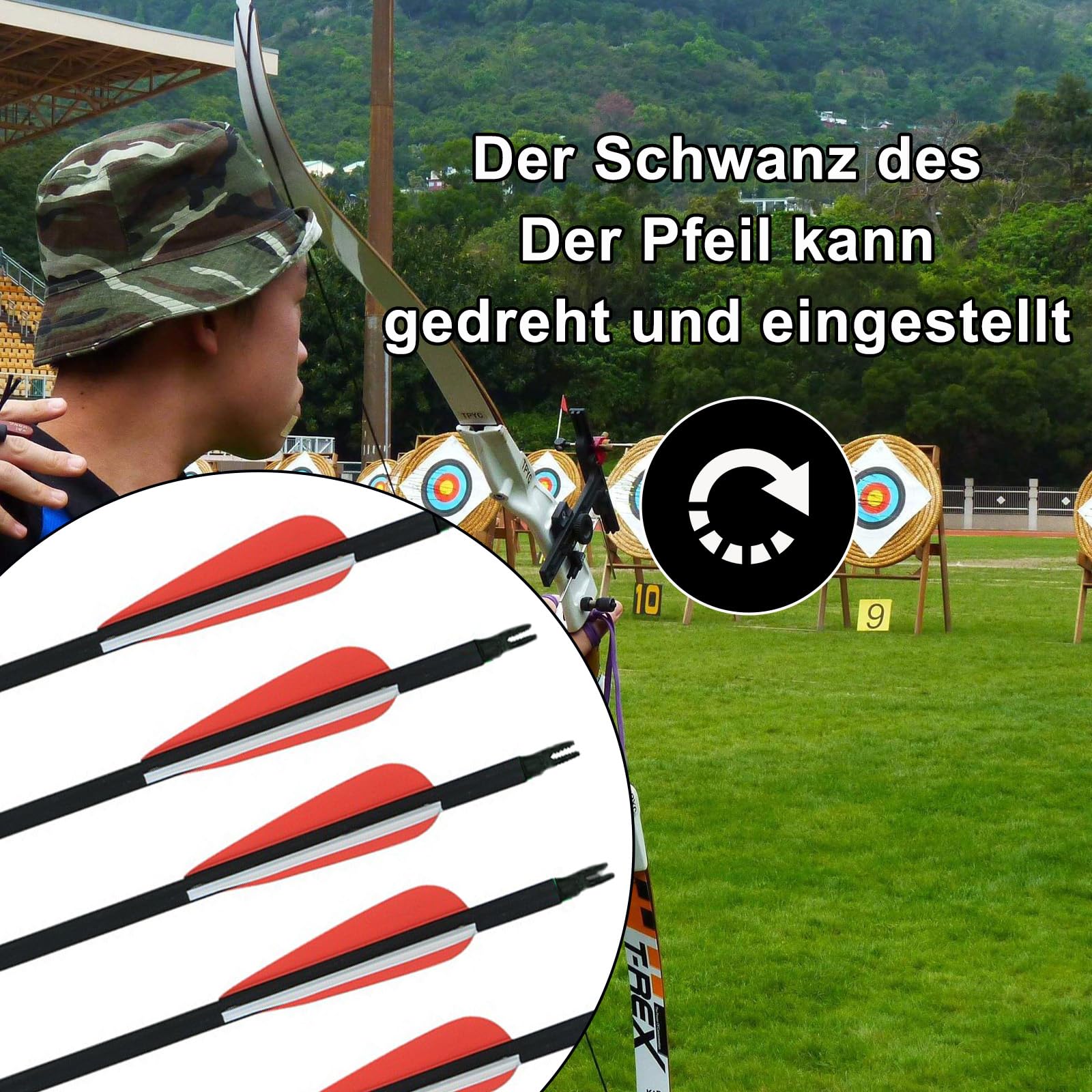 30 Zoll Carbon Pfeil mit 100 Korn abnehmbare Spitzen Spine 550 für Compound & Recurve Bogen (Packung von 12)