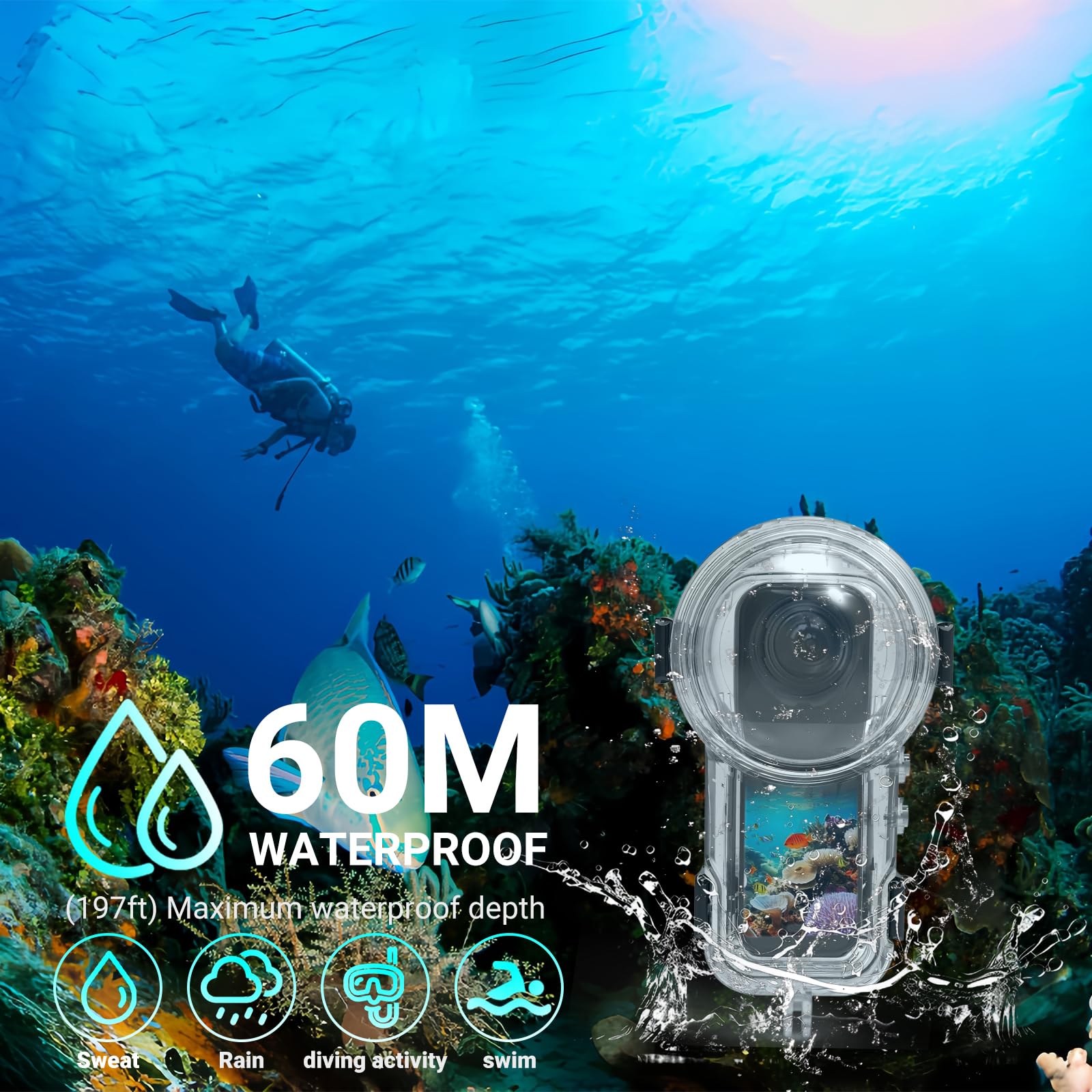 Custodia Subacquea Per Insta360 X5, Impermeabile Fino A 60 Metri, Obiettivo Ottico HD, Antipolvere E Anticaduta