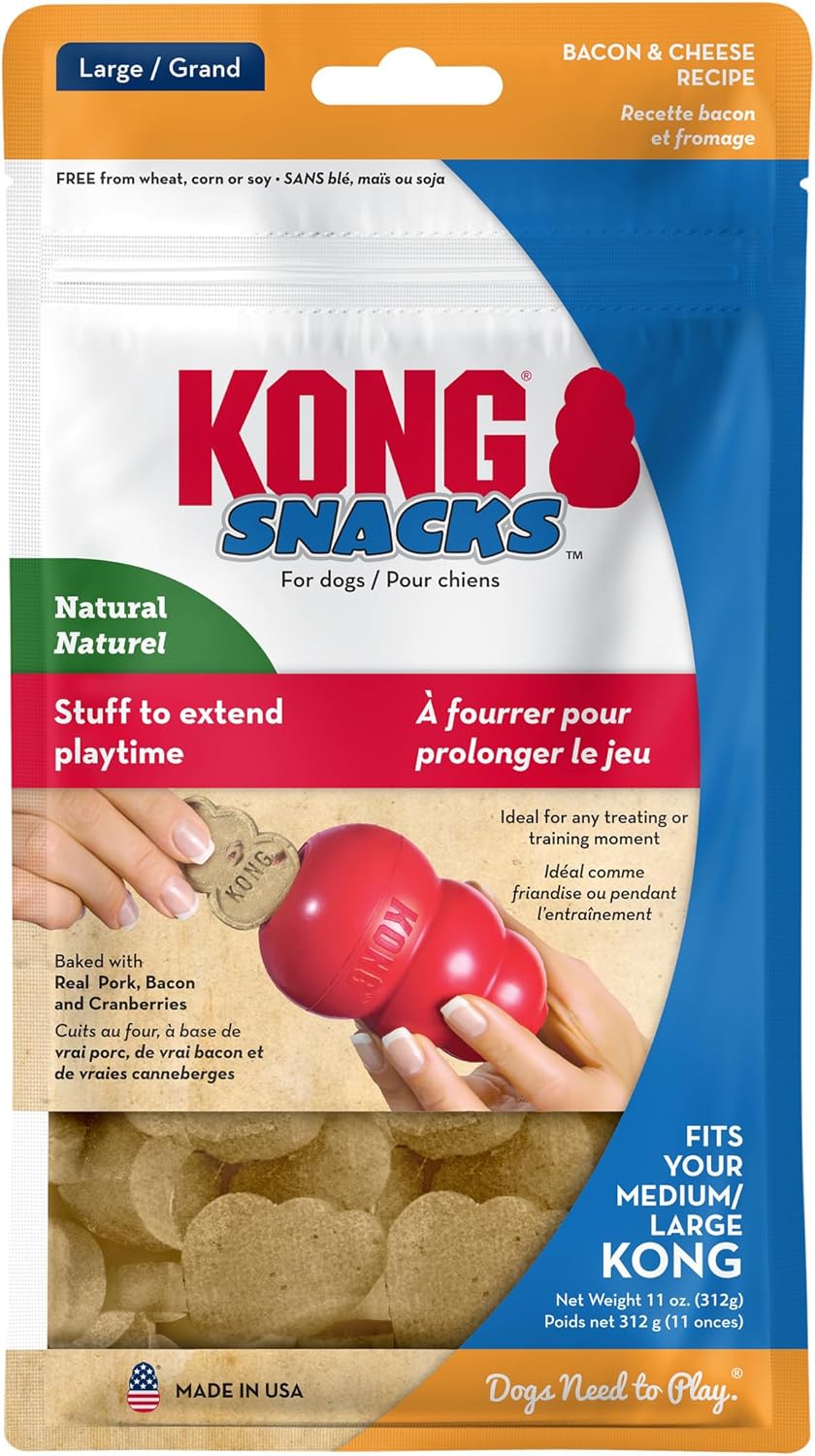 KONG Snacks Dog Treats – 2-Pack (Large, Bacon & Cheese) | All-Natural, Made in USA, Fits Classic Toys, No Wheat, Corn or Soy