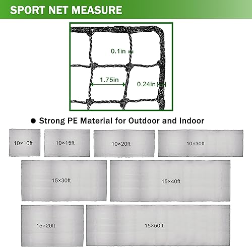 Miniatura 2 de Redes de protección trasera de béisbol y sóftbol, red deportiva resistente con kit para colgar, barrera de red deportiva para patio trasero, red de