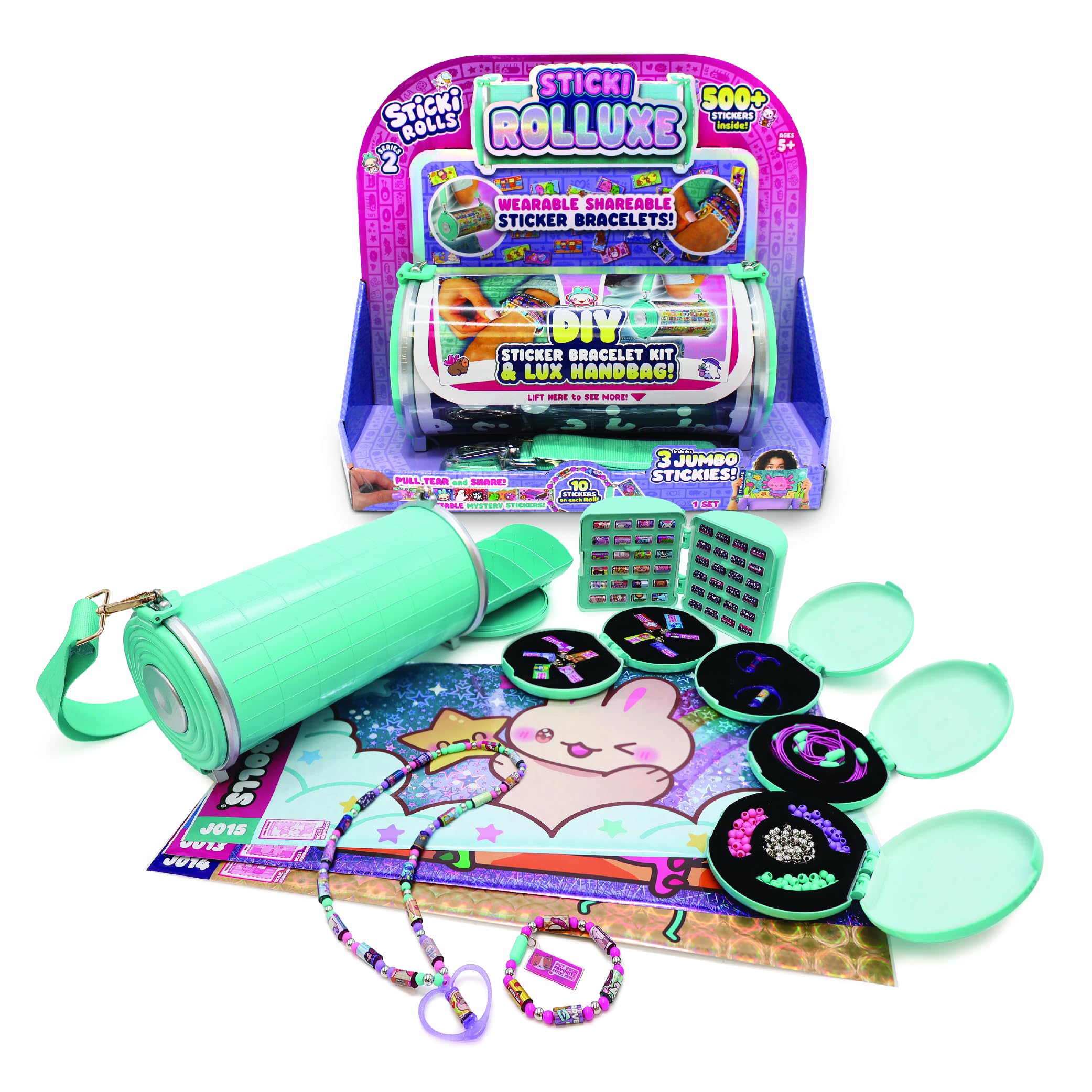 Sticki Rolls Sticki Rolluxe Série 2 Sac à Main Glamour + kit de Loisirs créatifs Comprenant 3 Autocollants géants, Fournitures pour 10 Bracelets et 2 pendentifs