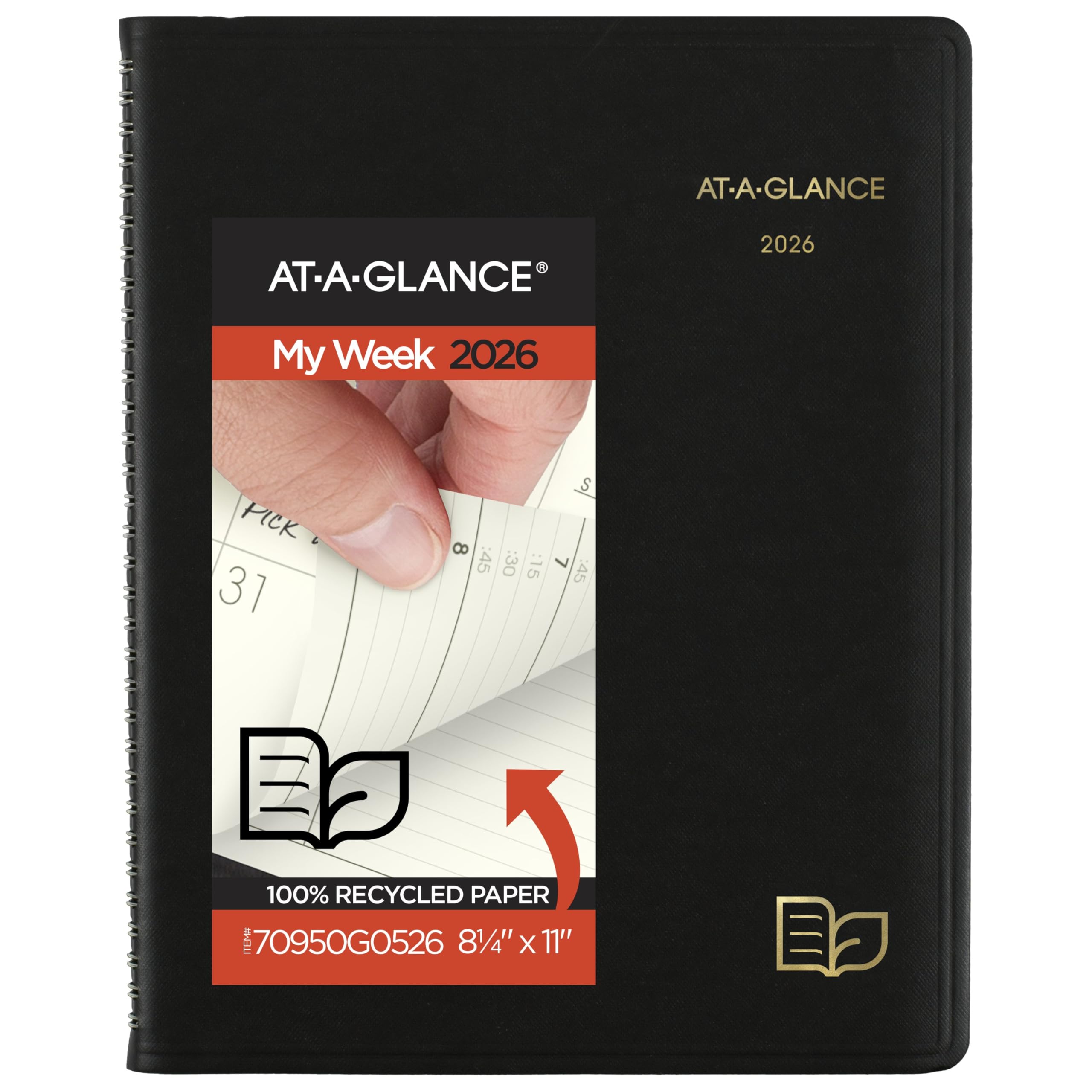 AT-A-GLANCE 2026 Appointment Book Planner, Weekly & Monthly, 7.5" X 10", Large, Plan. Write. Remember., Casebound, Black (7069500526