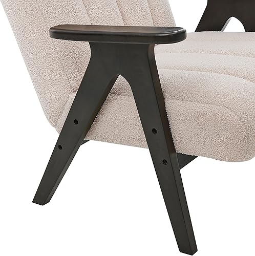 Miniatura 10 de Roundhill Furniture Rella Modern Teddy Sherpa - Silla decorativa con marco de madera espresso, color beige