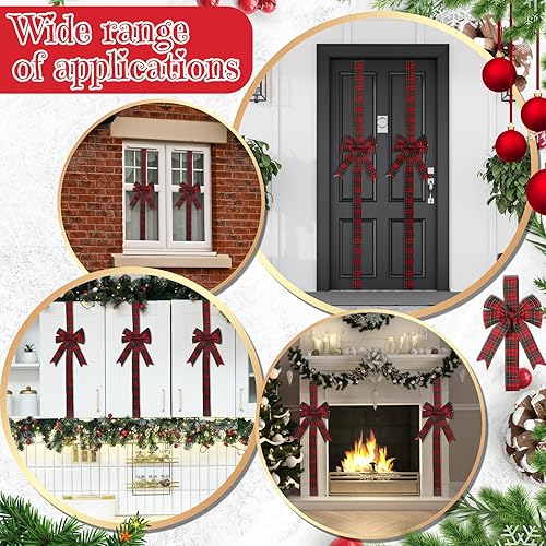 Miniatura 6 de Yinkin 16 lazos de cinta de Navidad para gabinete, 10 x 87 pulgadas, cintas y lazos a cuadros para puerta, decoración moderna de Navidad para