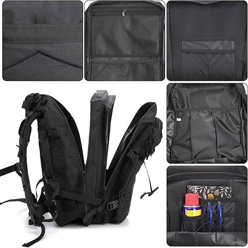 Miniatura 3 de Elsjoy Mochila táctica militar negra, 45L, paquete grande de asalto militar de 3 días, mochila militar MOLLE para hombres, senderismo al aire libre,
