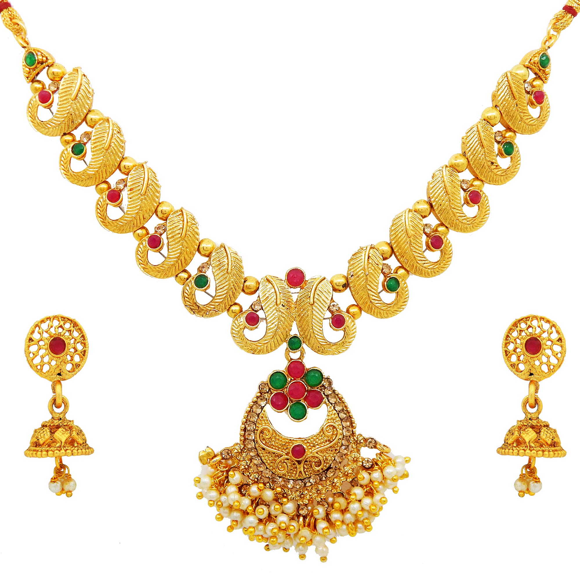 Fresh Vibes Gold Plated Pearl Cluster Necklace Earrings Jewellery Set for Women | Traditional Style Fancy Golden Womens Jewelry Sets (B083JCN4LV) Amazon Price History, Amazon Price Tracker