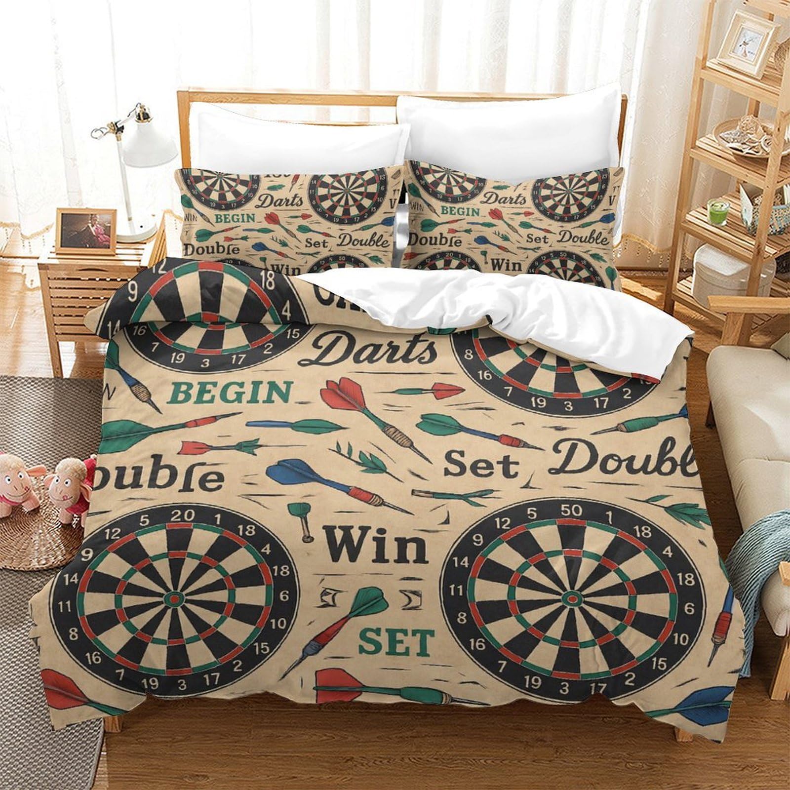 Housse de couette cible de fléchettes en microfibre douce et zippée 260x220