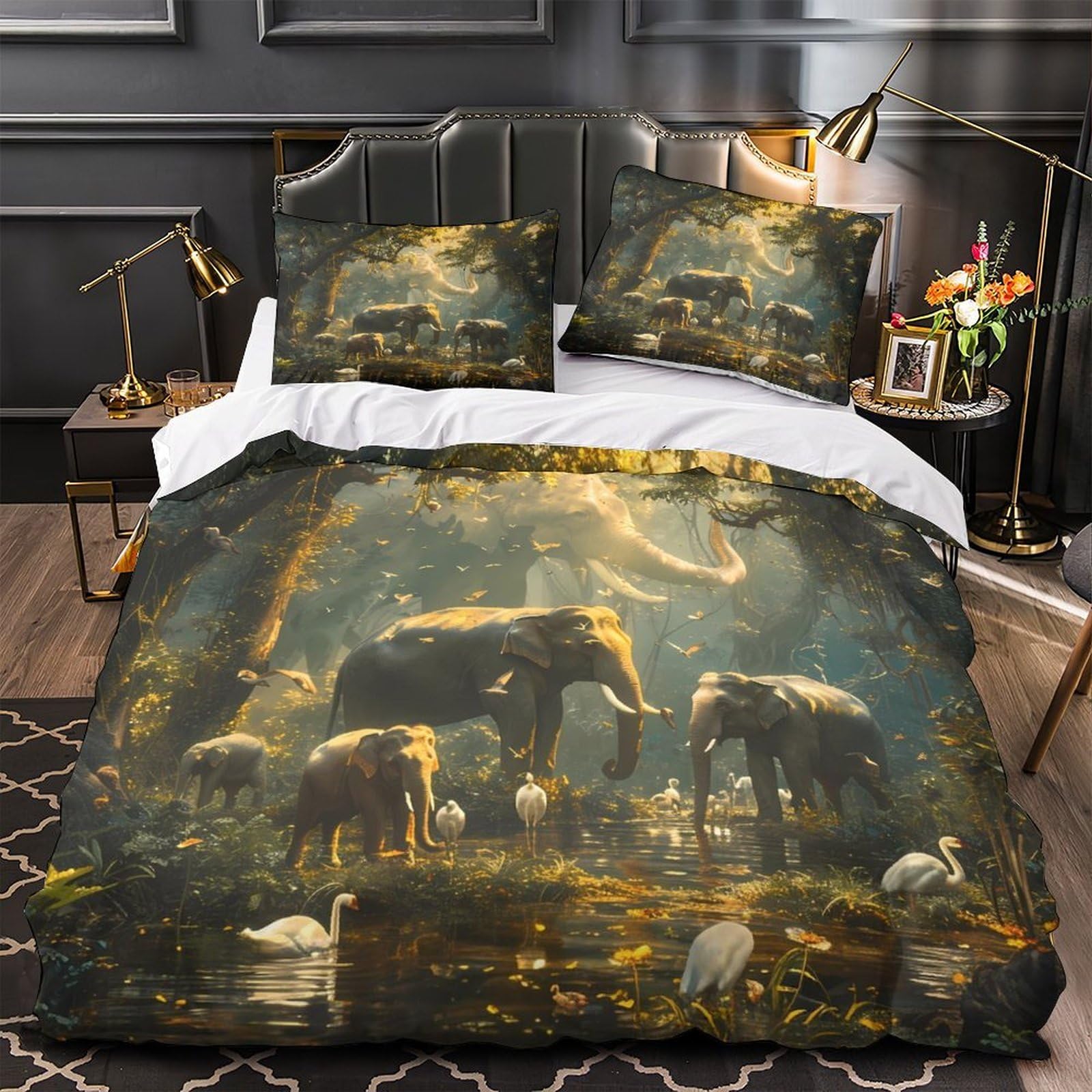 Housse de couette éléphant jungle microfibre 135x200 parure 1 personne