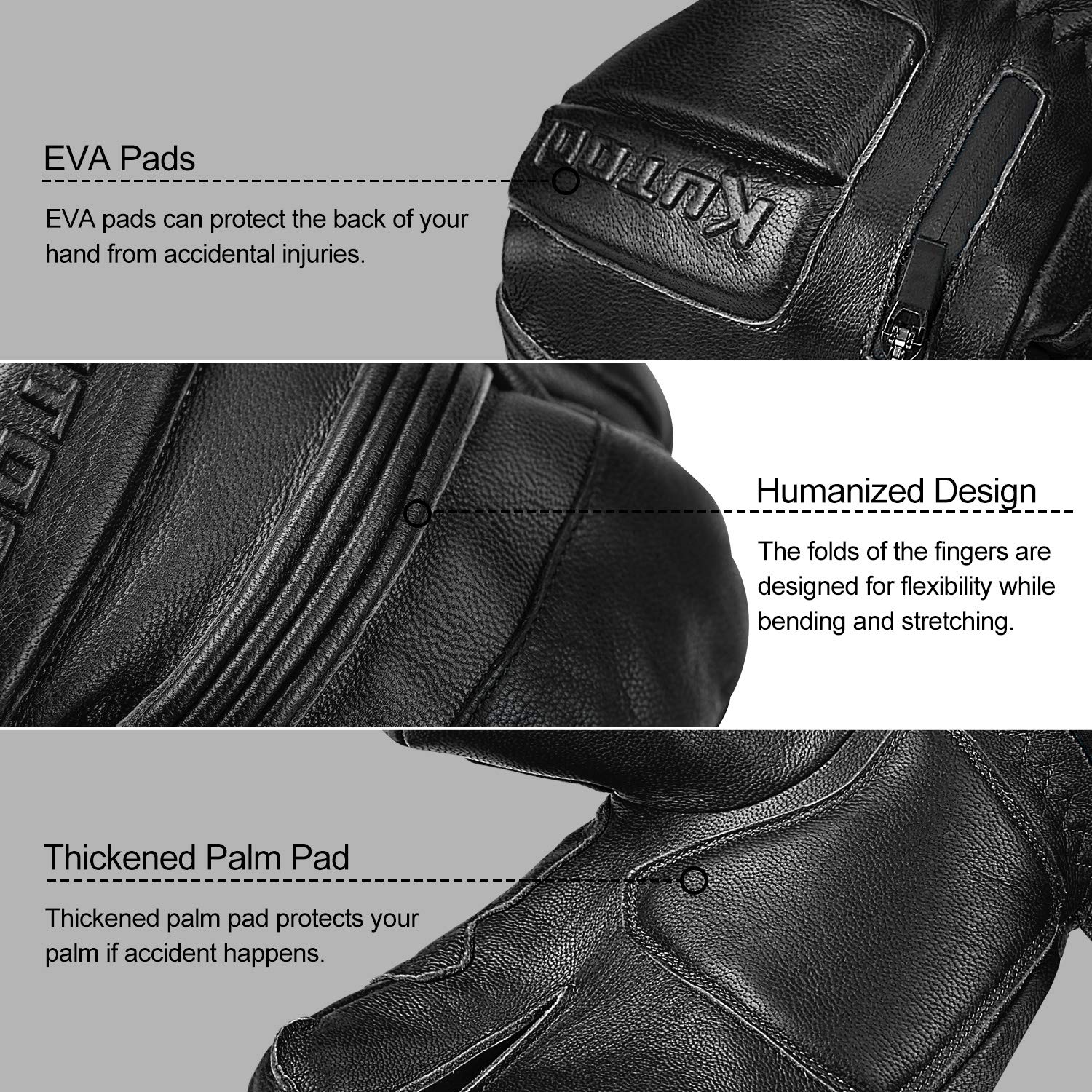 KUTOOK Gants Ski Chauffants Hiver Homme Femme Imperméable 3M Thinsulate Cuir Thermique Anti Froid Chaud Snowboard