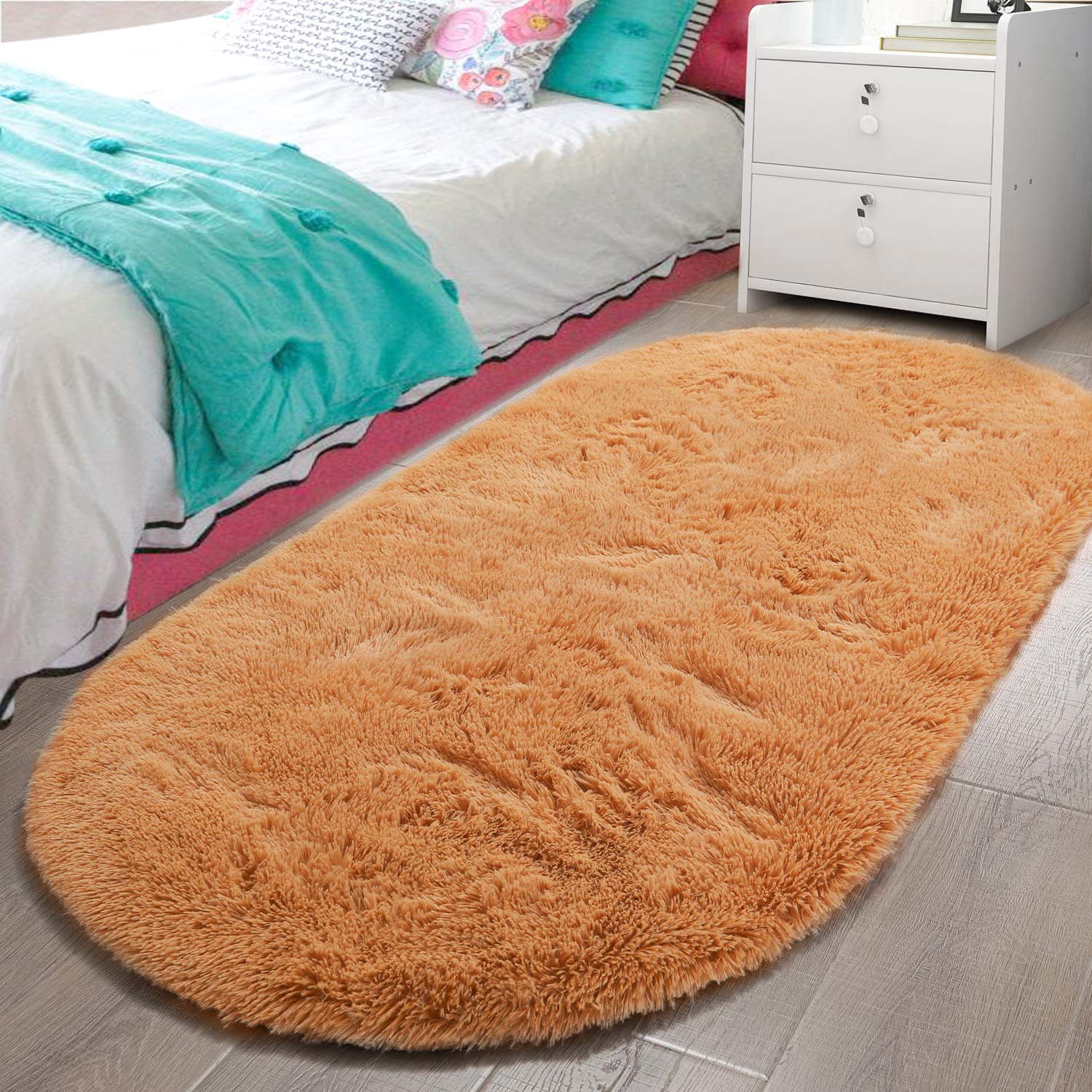 LOCHAS Fluffy Carpet Soft Khaki Bedroom Rug Throw Carpets Modern Shaggy Area Rugs for Bedroom Bedside Girls Kids Children Home Decor 2.6' x 5.3'