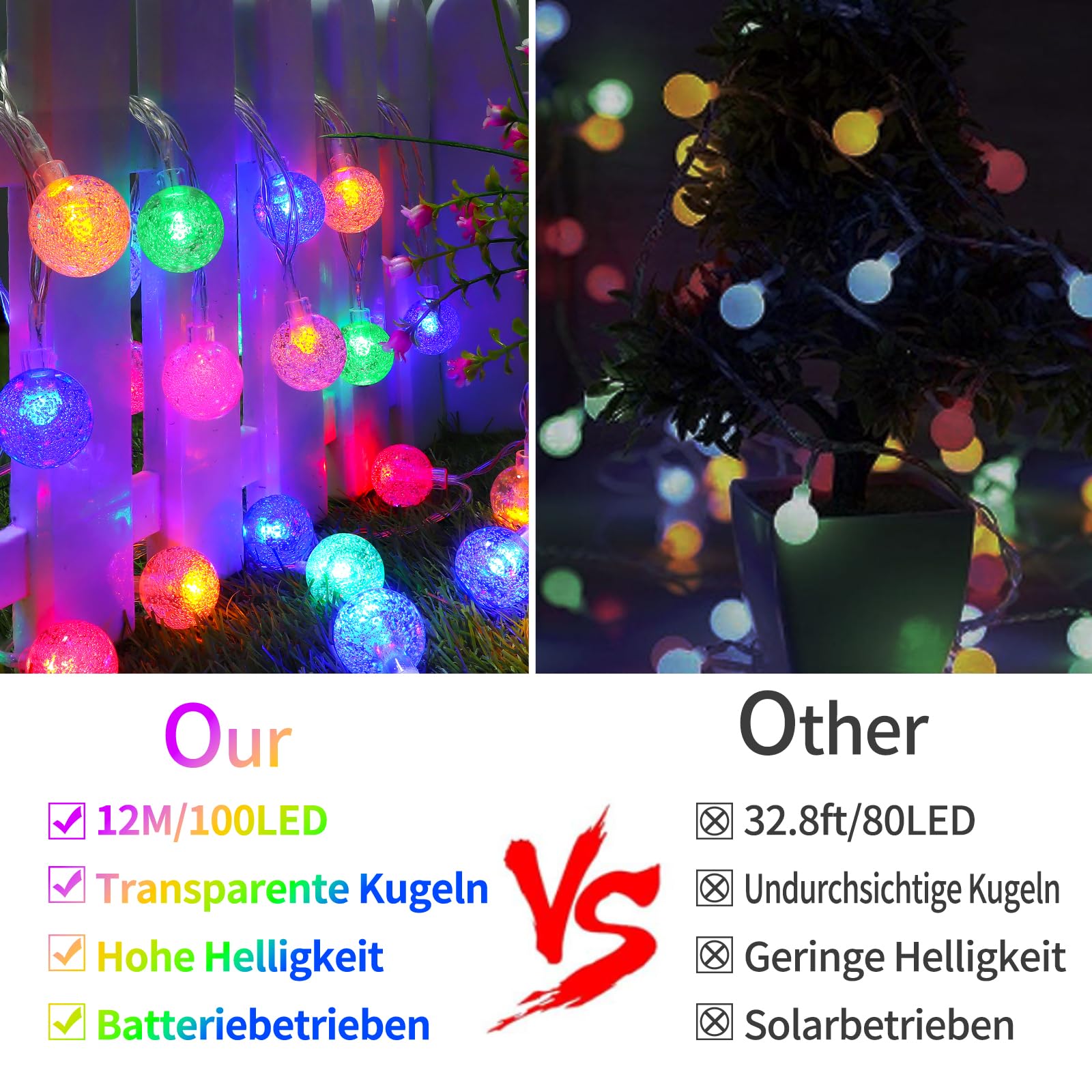 RJEDL Lucine Led Decorative A Batteria, 12M 100LED Catena Luminosa Con 8 Modi IP67 Impermeabile Controllo Remoto Luci Led A Batteria Para Halloween Navidad Interior Exterior Jardín Decoración.
