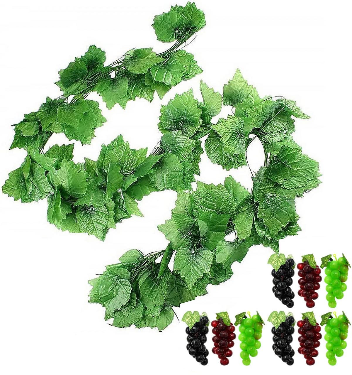 12 Strands 90 ft Artificial Fake Grape Vines with 9 Strings Grapes, Hanging Plant Large Leaves Garland for Wedding Party Store Home Spring Decor Indoor Outdoor Garden