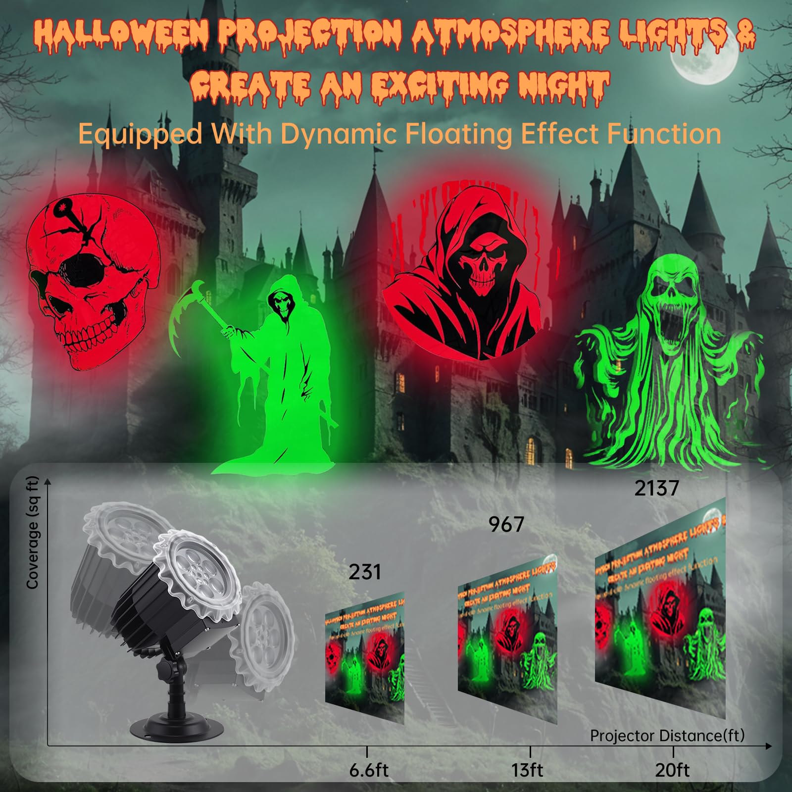 Halloween Decorations Outdoor Indoor, 3D Dynamic Halloween Projector Lights, Halloween Projector Lights Outdoor - Image 2