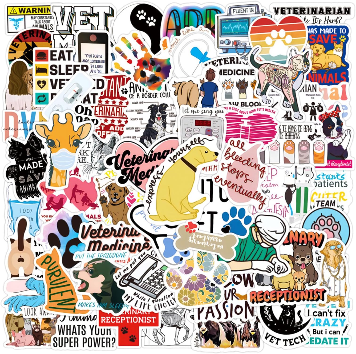 50 Pcs Funny Veterinary Stickers and Decals, Cute