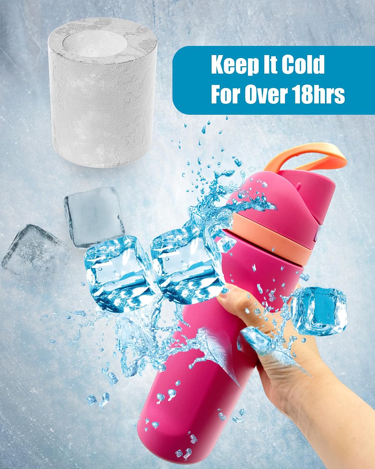 Ice Molds for Owala 24-40oz, Set of 3, Food-Grade Soft Silicone, No White Residue, Easy to Release, Straw Placement Compatible with Owala FreeSip, Keeps Drinks Cold Longer (Light Blue)