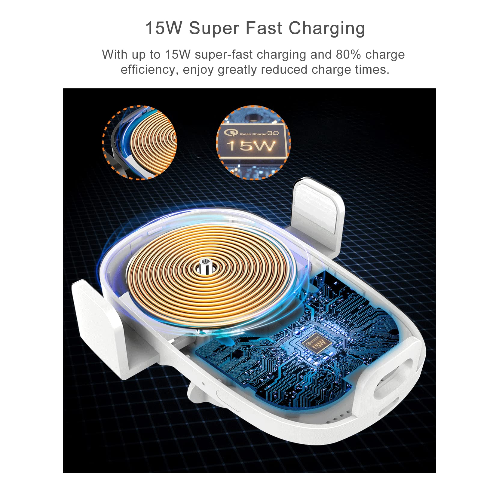 Eono C3-15W Qi-Kabelloses-Kfz-Handyladegeräte-Wireless Car phone Charger-handyhalterung Auto mit ladefunktion-Kfz-Ladegeräte für iPhone Huawei(White)