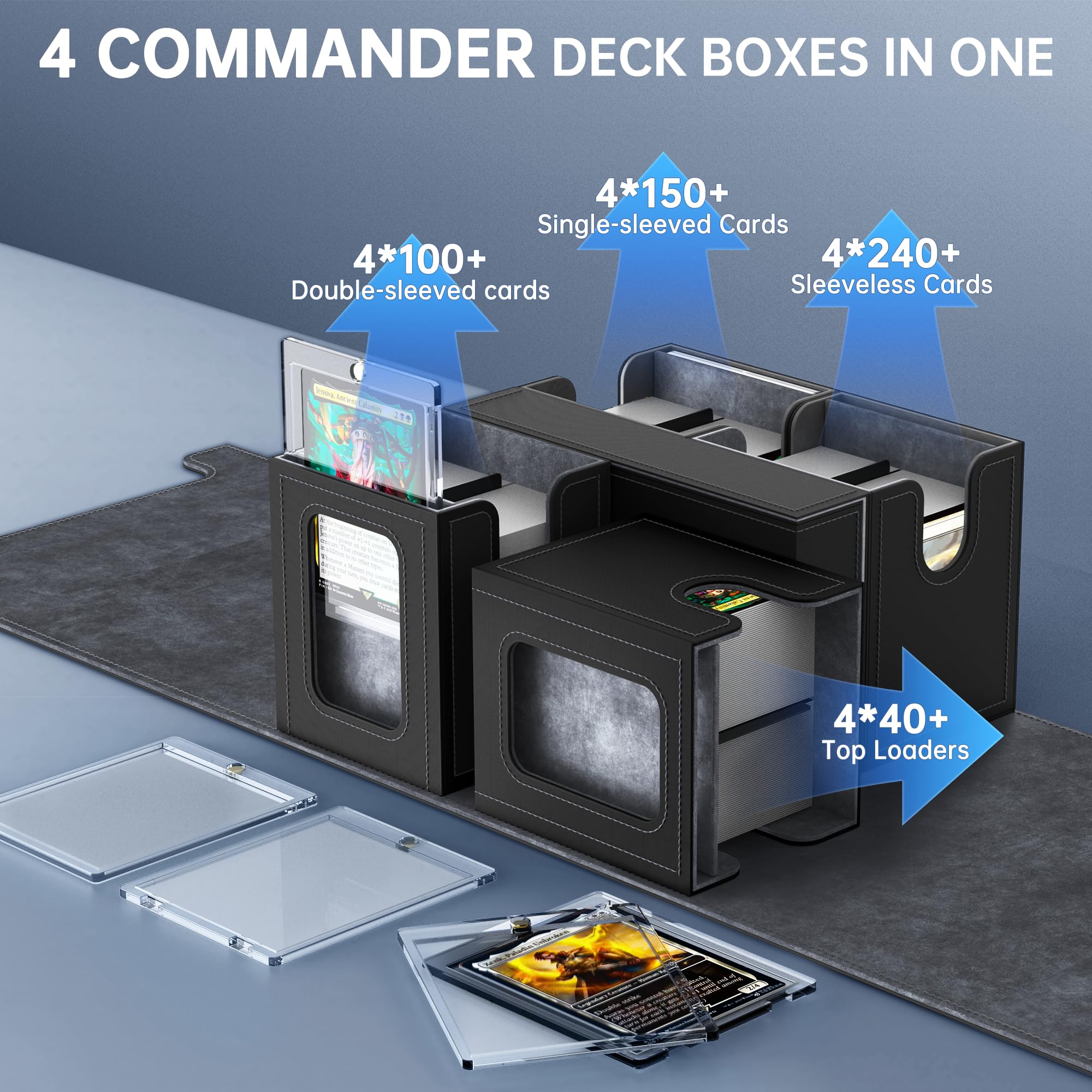 Commander Deck Box per MTG 5 in 1 1400+ organizer carte con vetrina coperchio rimovibile grigio
