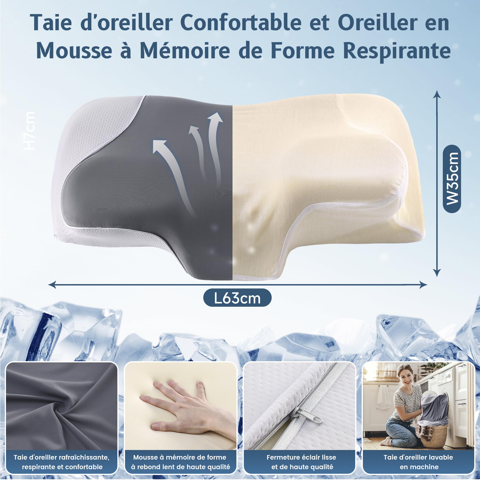 YunNasi Oreiller Ergonomique Cervical, Oreiller à Mémoire de Forme