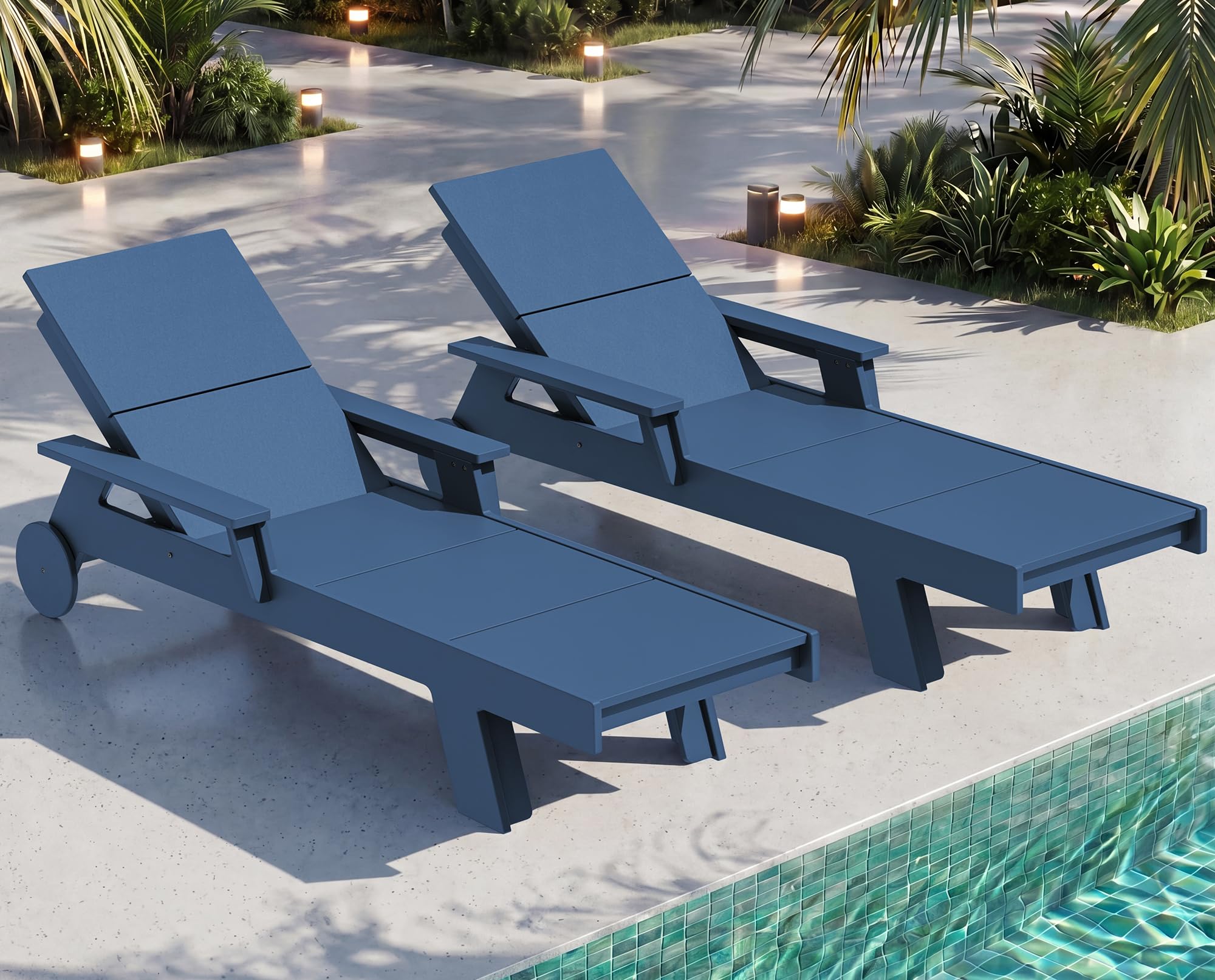 SERWALL Oversized Outdoor Chaise Lounge Set of 2, Premium HDPE Lounge Chair