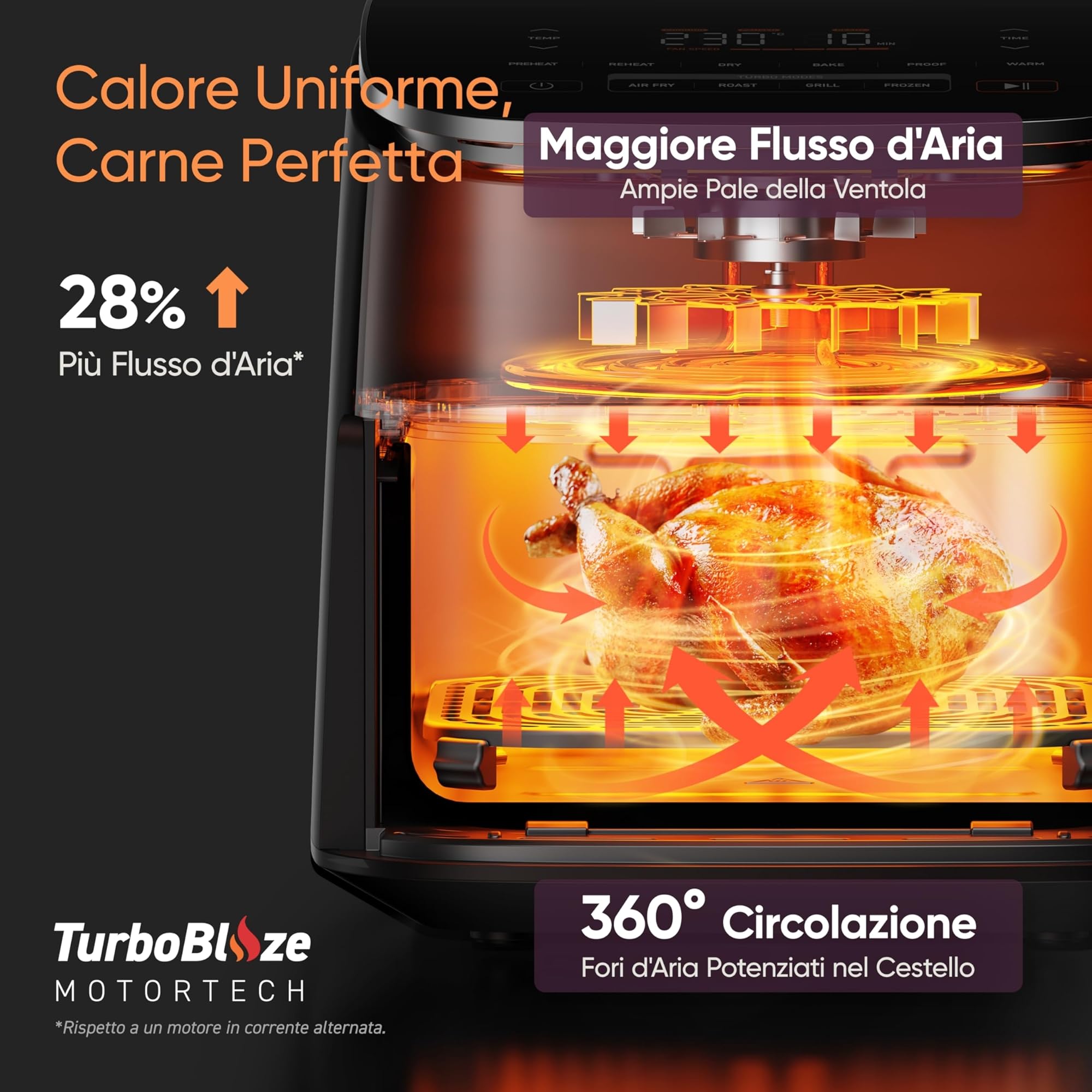COSORI Friggitrice ad Aria Turbo Blaze 6 Litri, Air Fryer con DC Motore Tecnologia, 9 Funzioni & 5 Velocità della Ventola Automatica, 110 Ricette & 96 Tabelle di Cottura degli Ingredienti, 1725W