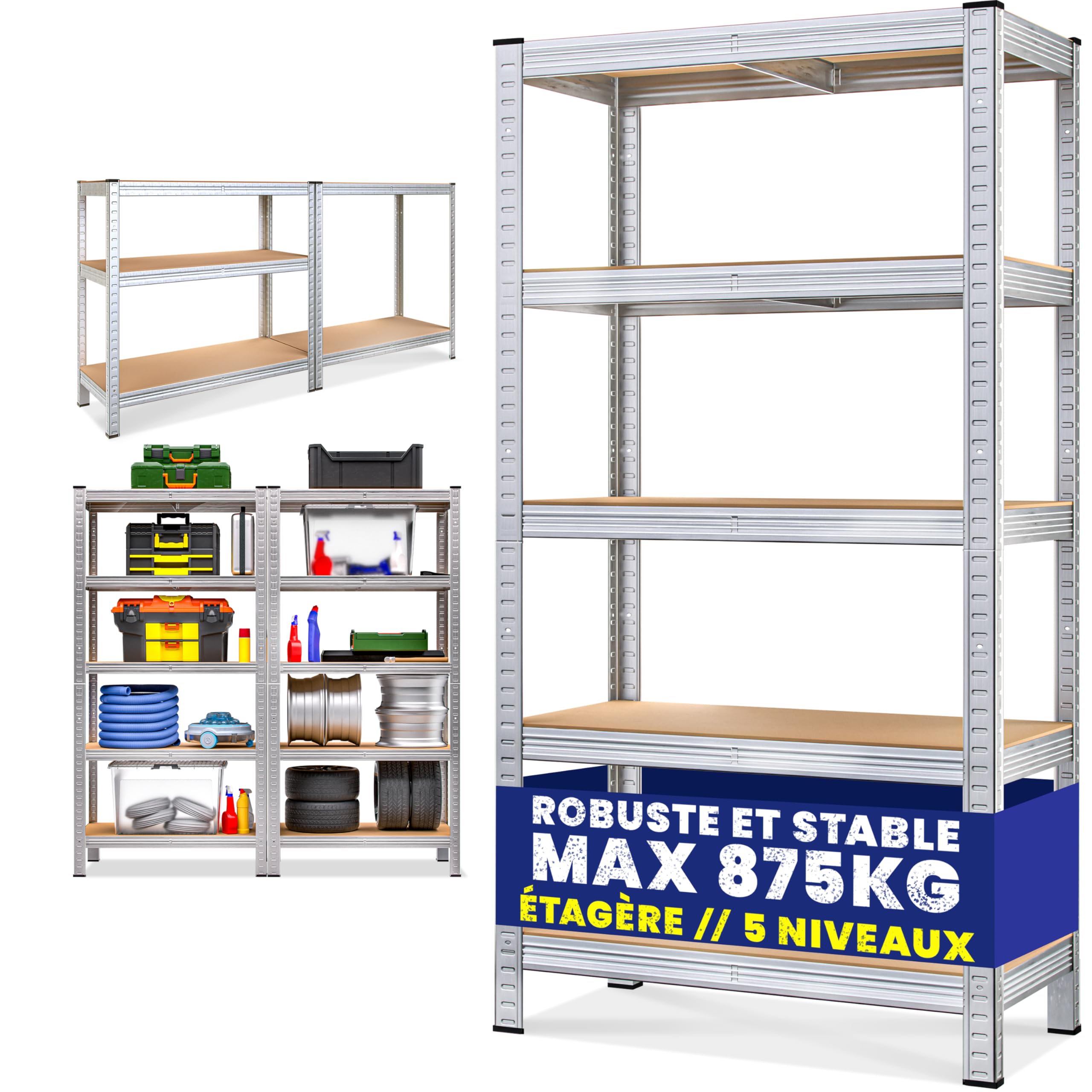 MONZANAŽ Étagčre Charge Lourde 5 Niveaux 180x90x40cm Étagčre métallique modulable Max 875kg Rangement Garage Atelier