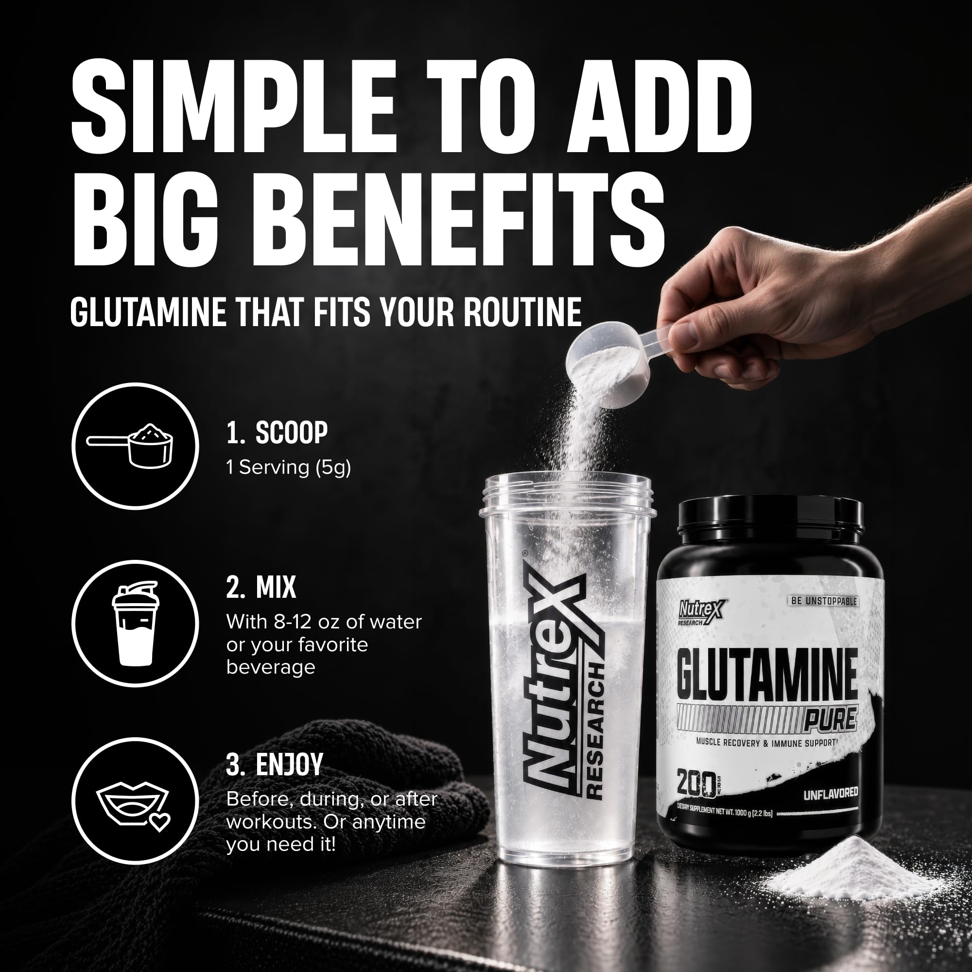 Nutrex Research L-Glutamine Powder - 200 Servings - Pure Unflavored, Non-GMO & Gluten Free — Amazon image 4