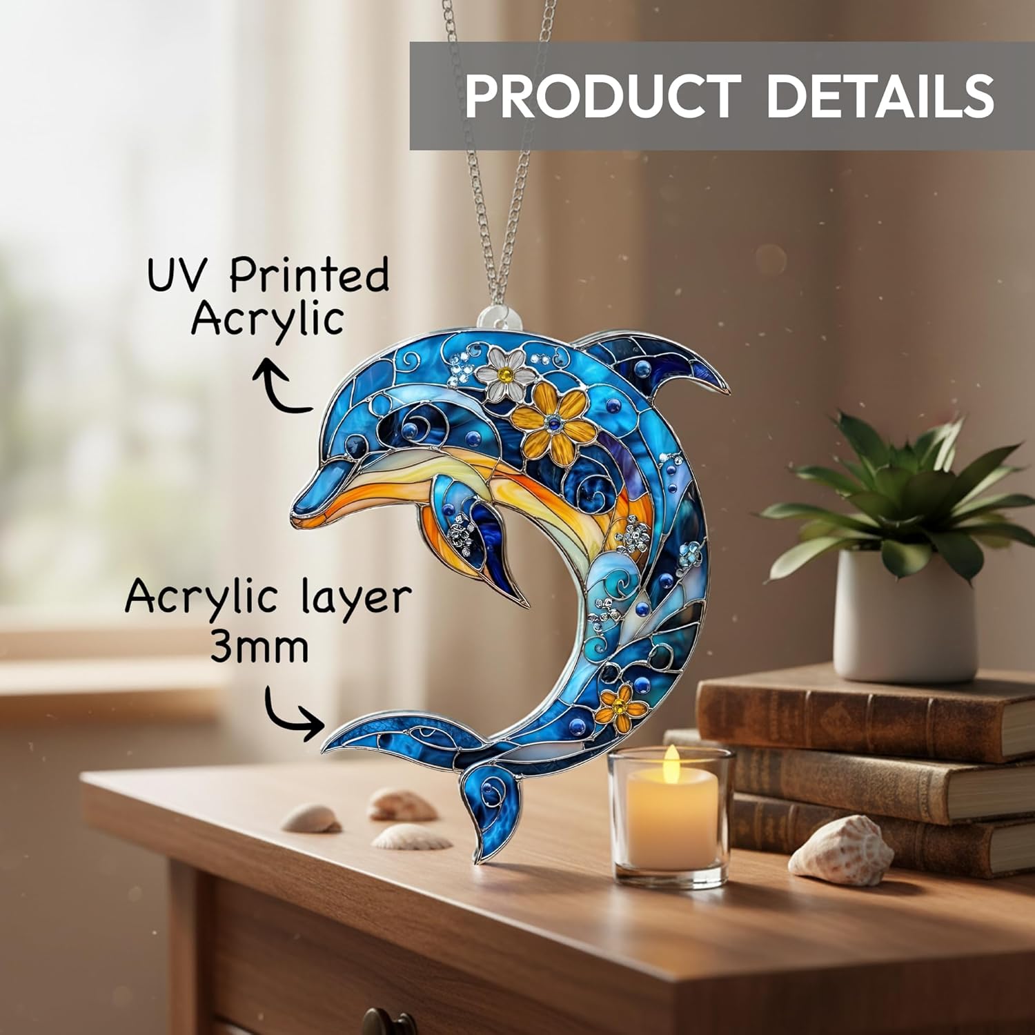 Beach Christmas Ornaments for Tree, Sea Turtle Acrylic Suncatcher Ornament with Story Card, Sea Turtle Gifts for Women, Beach Gifts for Women, Christmas Stocking Stuffers Ideas (Dolphin) - Image 5