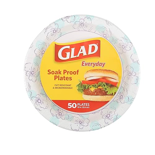 Glad Round Disposable Paper Plates, Blue Flower Design, Heavy Duty