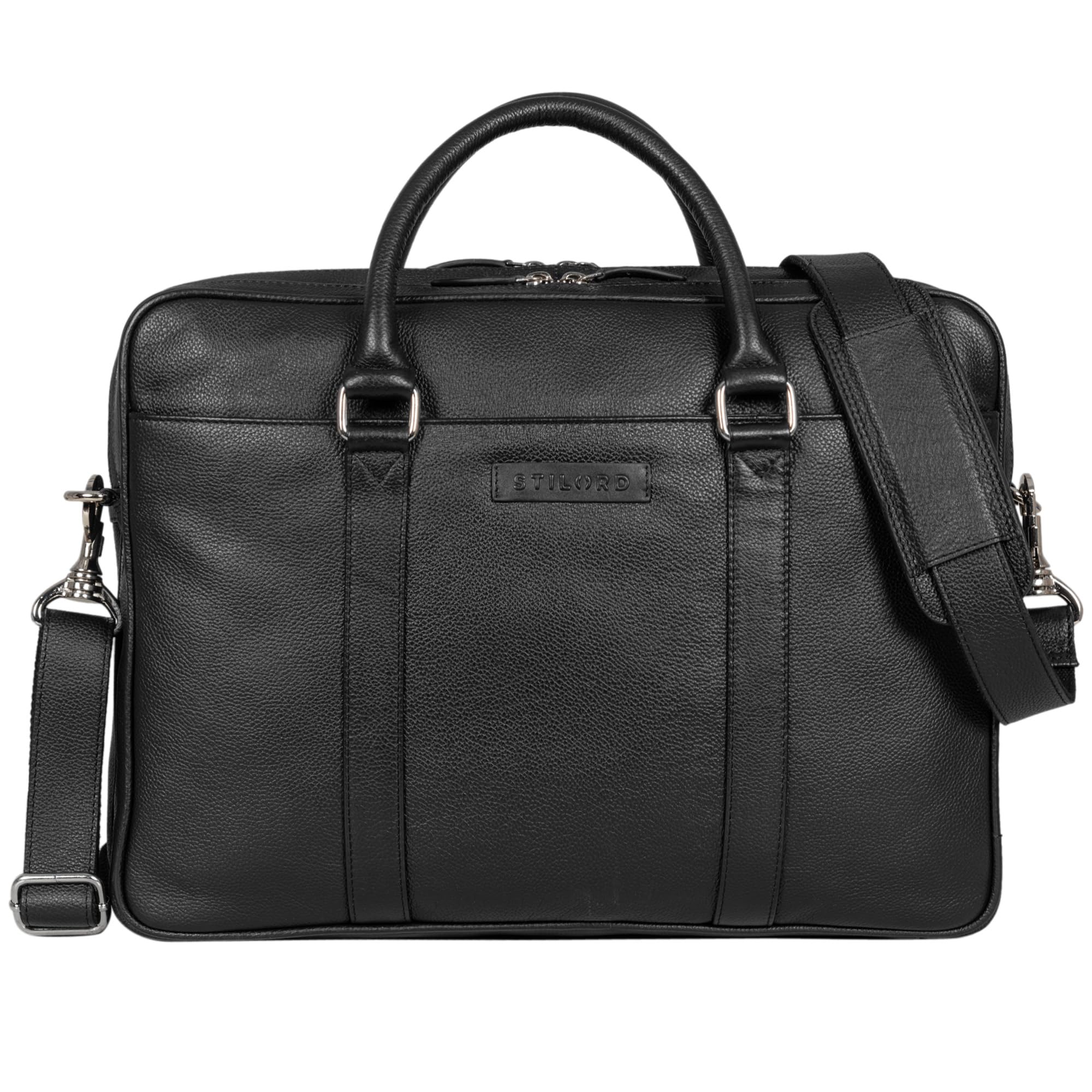 STILORD Caleb Laptoptasche 16 Zoll Leder Vintage Umhängetasche mit Laptop-Fach Damen Tasche Herren Businesstasche groß Aktentasche Echtleder Farbe:schwarz