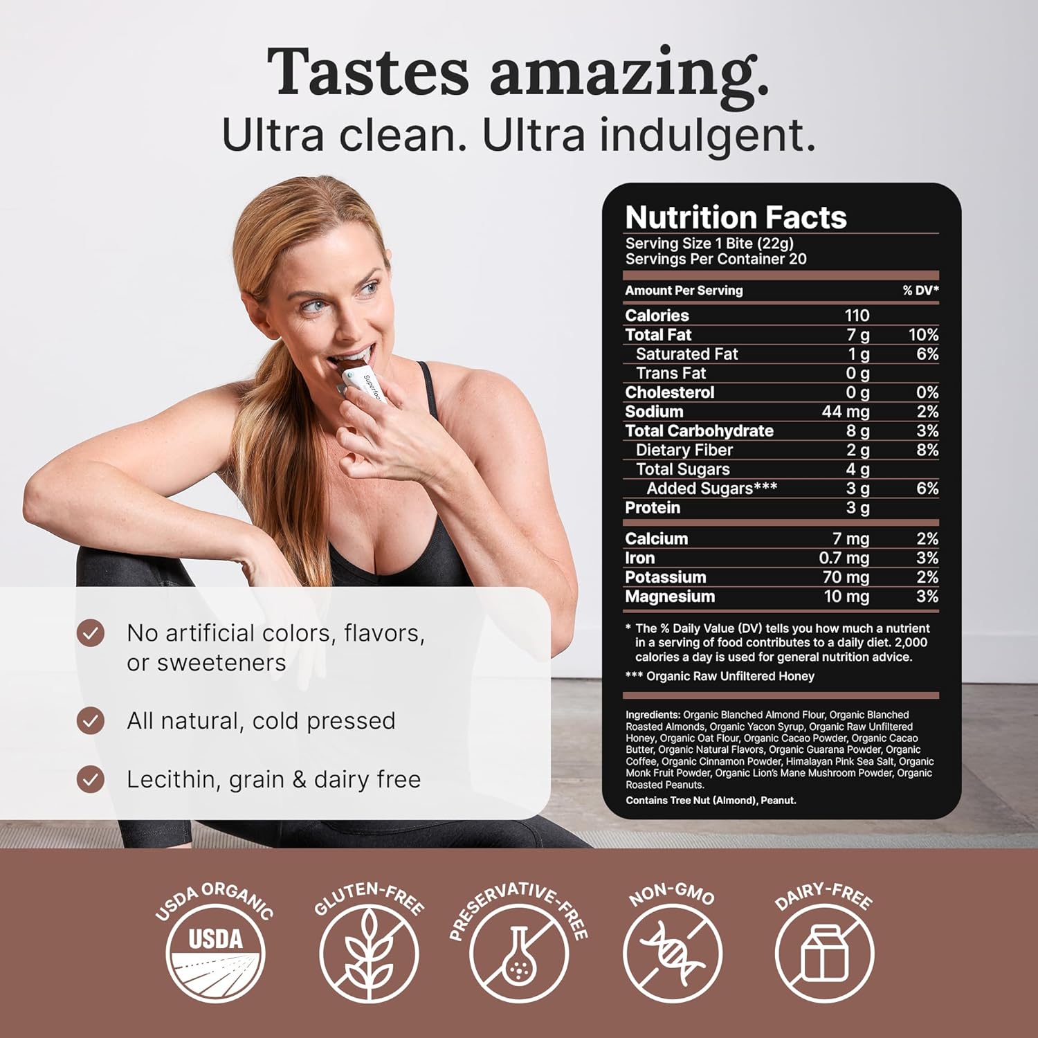 For Wellness Superfood Bites Focus | Healthy Snacks for Adults and Kids | Organic, Healthy Snack with Nootropics for Energy and Brain Food | Cocoa Espresso Brownie Bites, 20 Count