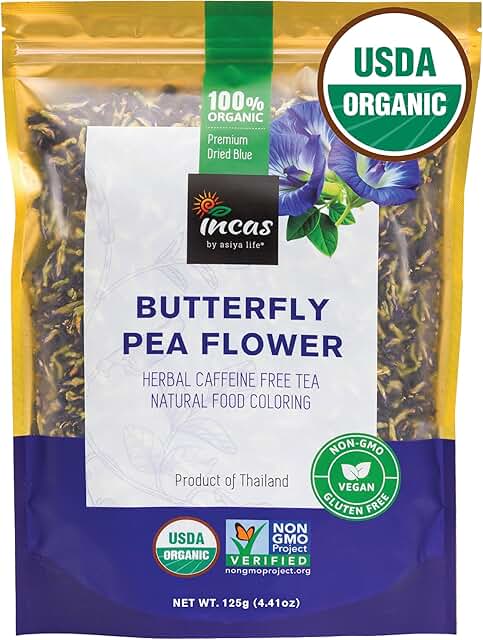 INCAS 100% USDA Organic Butterfly Pea Flower 4.41 oz (375+ Cups) DIRECT ...