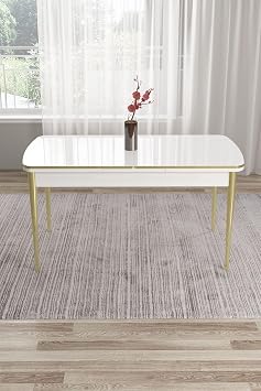 Tia Serisi Beyaz 80x132 cm MDF A labilir Gold Ayakl  Yemek Masas