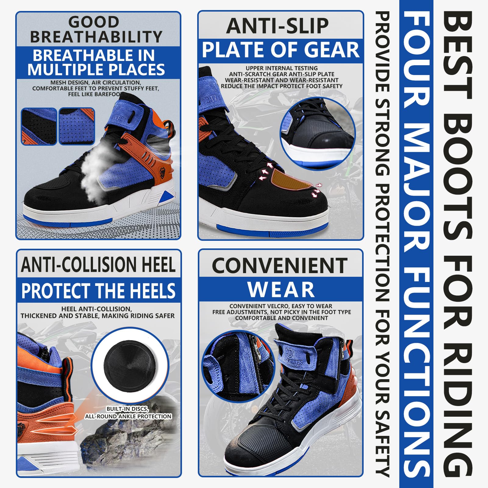 Botas Moto Hombre Zapatos de Motocicleta para Hombres,Zapatillas de Moto Hombre Antideslizantes,Transpirables Botas de Motorista Casuales de Calle