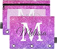 Vista 13 de Estuche para lápices personalizado verde menta con purpurina para 3 anillas, bolsa de lápices personalizada con cremallera, estuche transparente