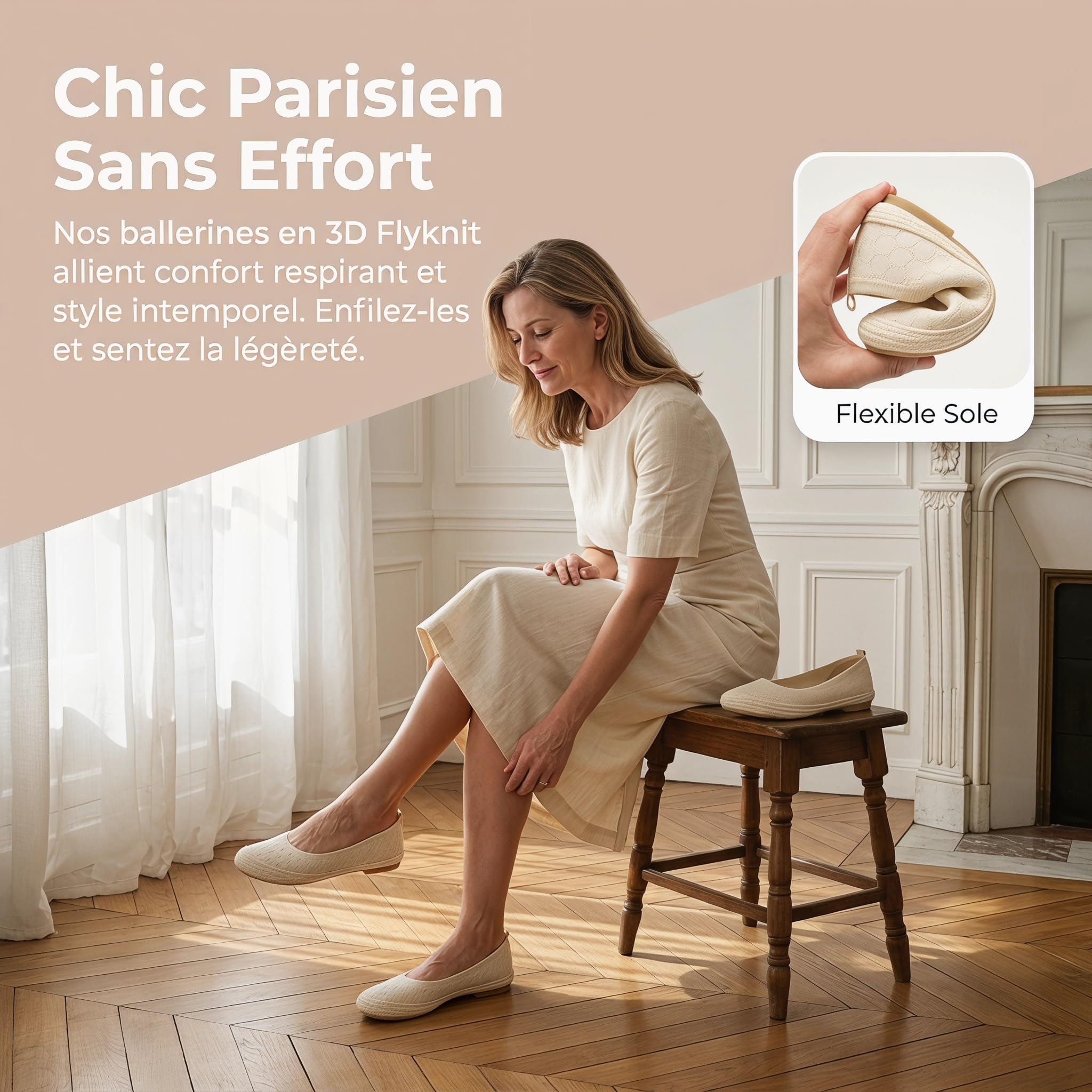 GLAMORA Chaussures plates pour femme, tissu texturé, semelle en sparthe, antidérapante, poids léger
