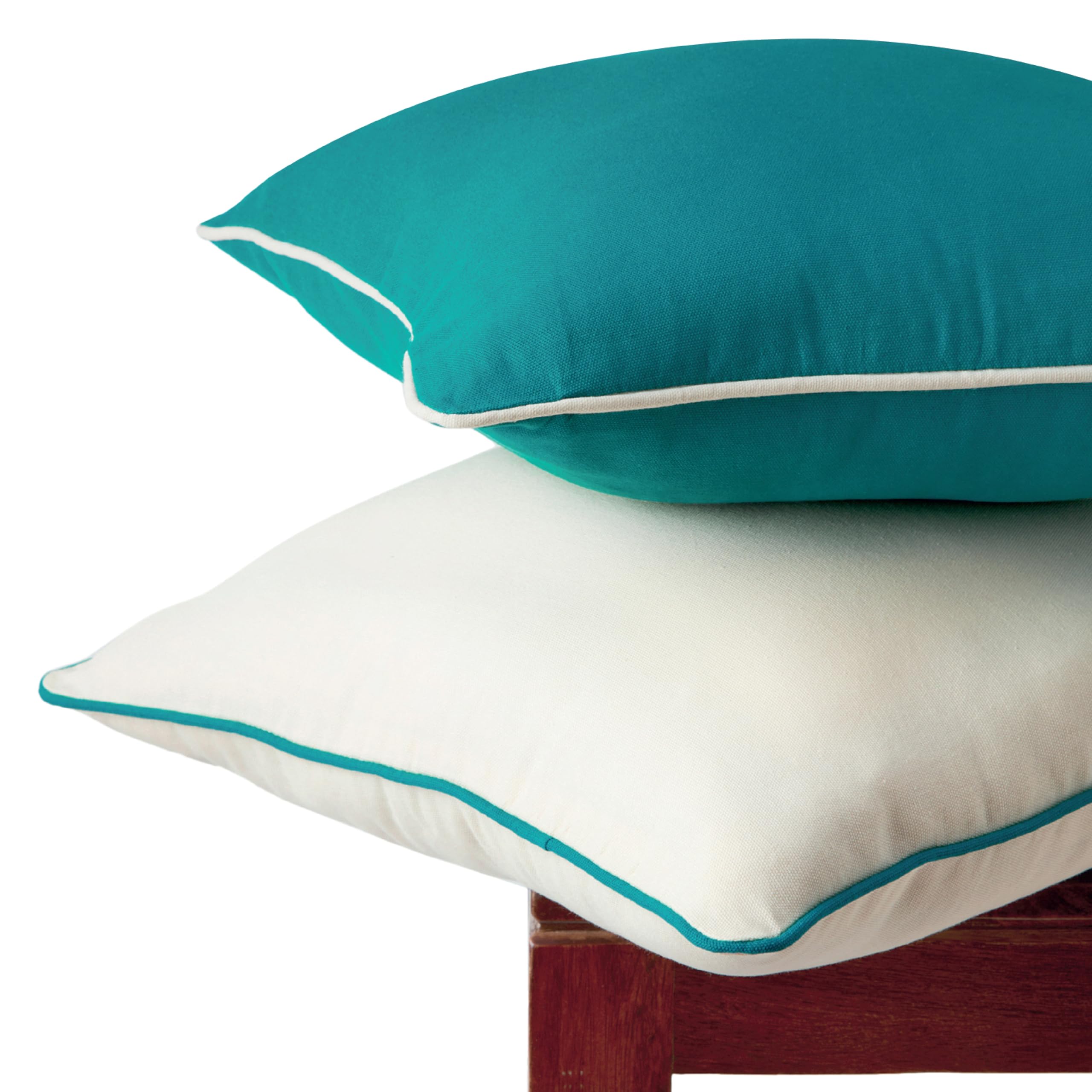 Encasa XO Federe per Cuscini Bicolore 2 Pezzi - Azul blu+naturale - 50x50 cm Federe Moderne in Tela di Cotone Tinta Unita per Divano Letto e Decorazione della Casa - Solo Fodere