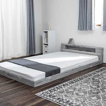 Sanei Corporation Semi-Double Bed Frame, Single Item, Bed Frame with Headboard, Lighting, Outlets, Semi-Double Bed with Headboard, Low Type, Low Bed, Floor Bed, For One Person Living, Stylish