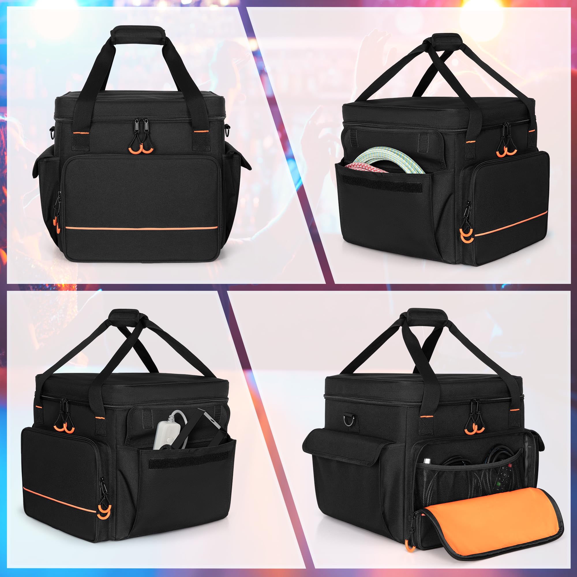 Luxja Borsa per 2 Luci Discoteca o Luce da Palco a Testa Mobile, Borsa per Luce da Palco con Divisore Interno e Tasche per Accessori, Nero