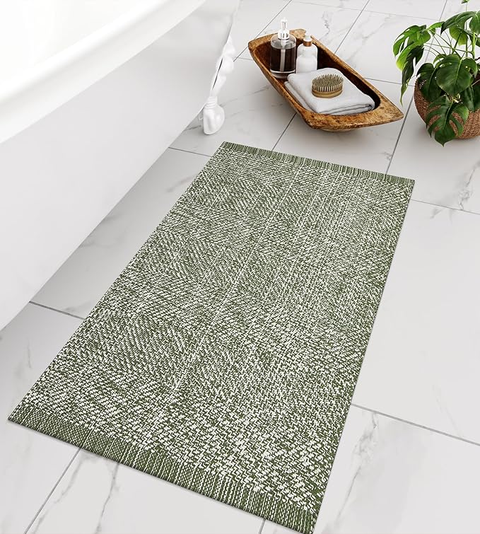 LEEVAN Small Bathroom Rug 2' x 3', Washable Green Entryway
